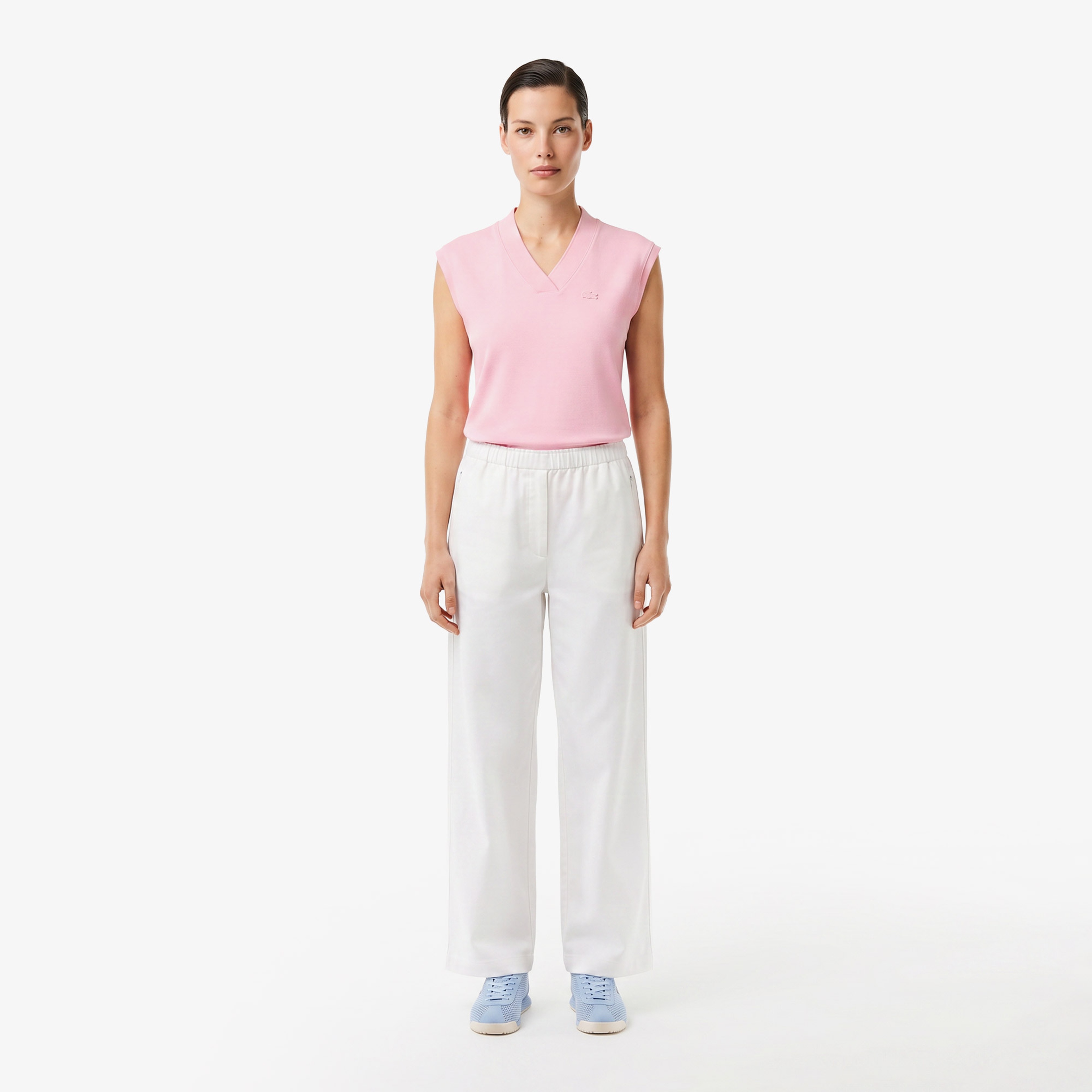 Kadın Slim Fit Kolsuz V Yaka Açık Pembe Bluz