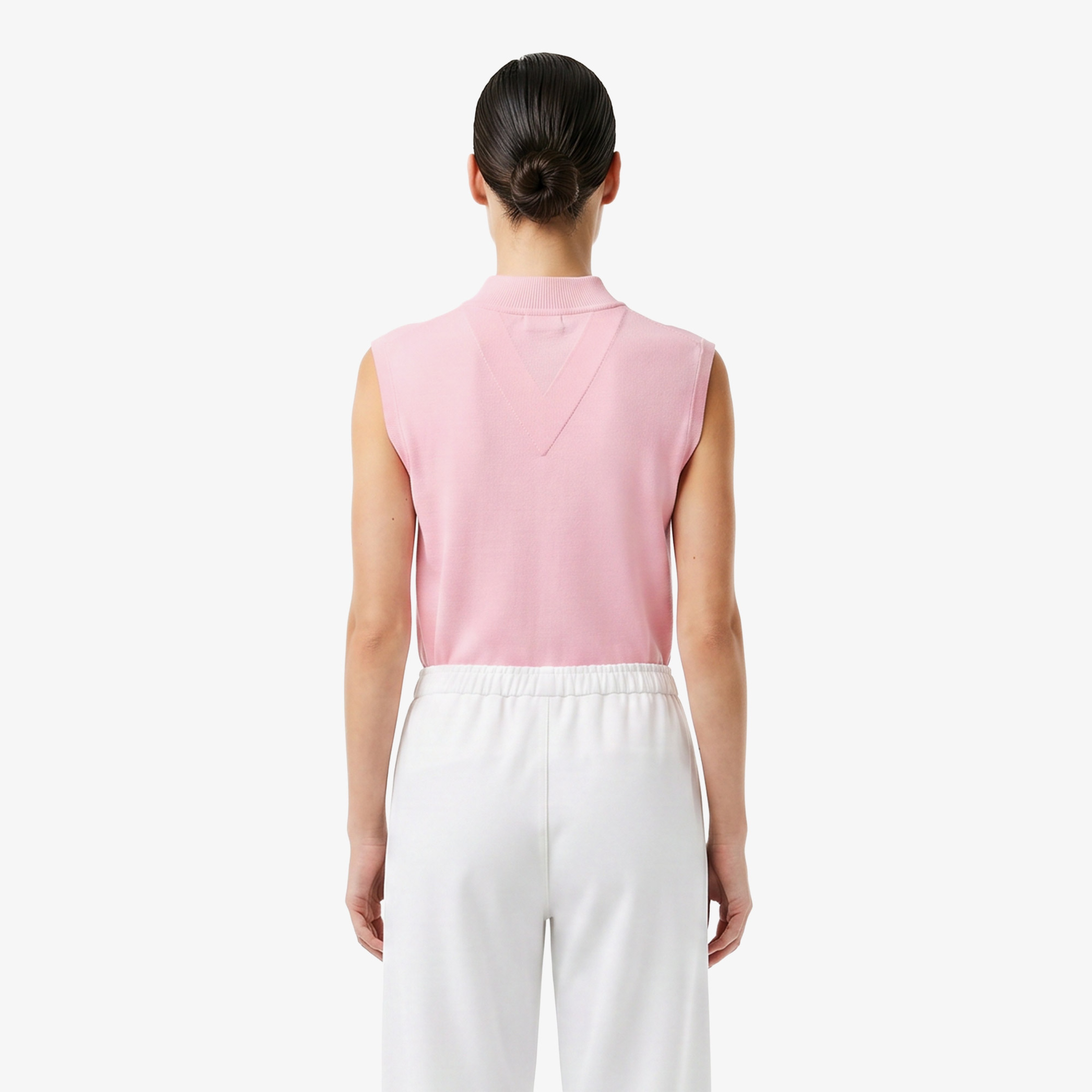 Kadın Slim Fit Kolsuz V Yaka Açık Pembe Bluz