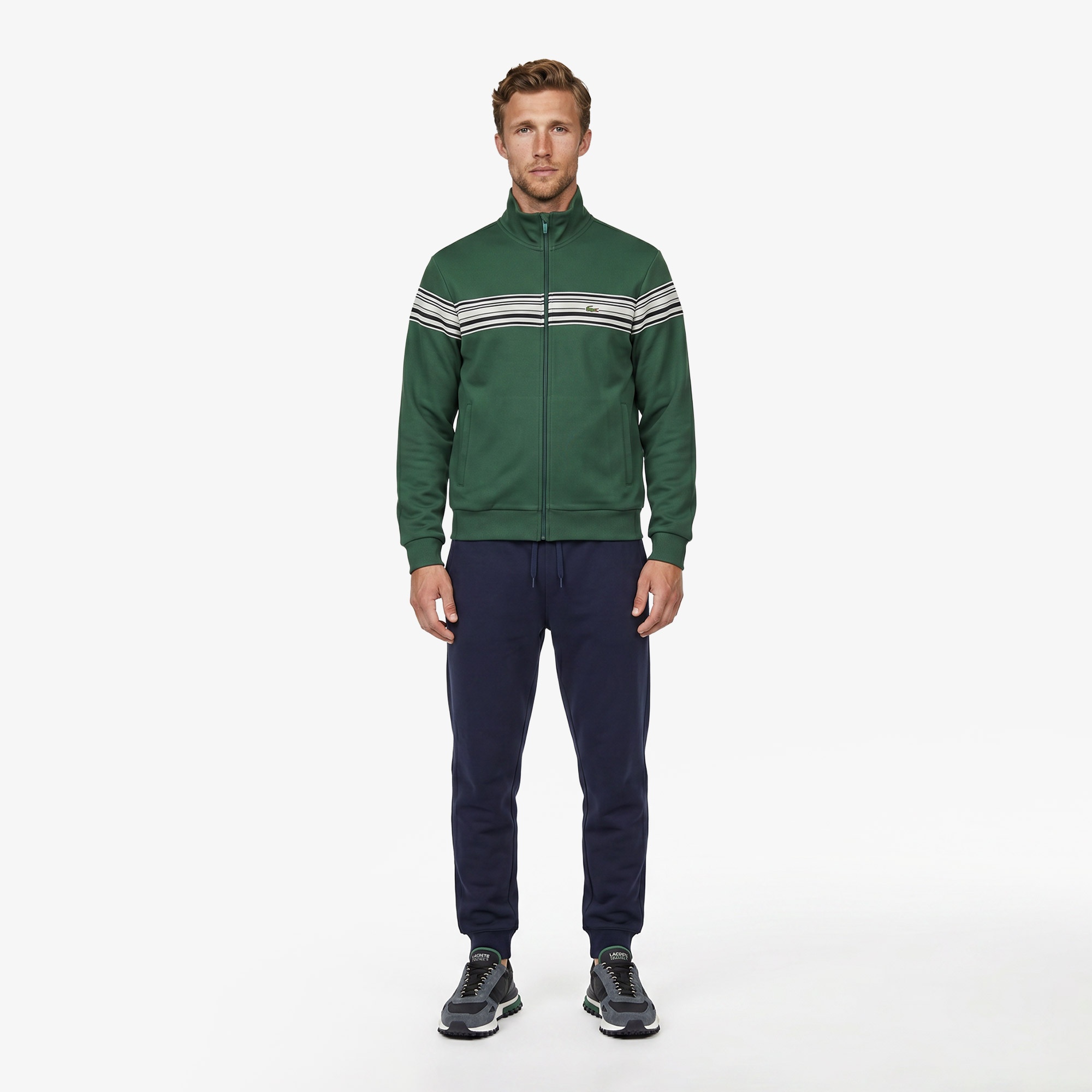 Erkek Regular Fit Fermuarlı Renk Bloklu Yeşil Sweatshirt