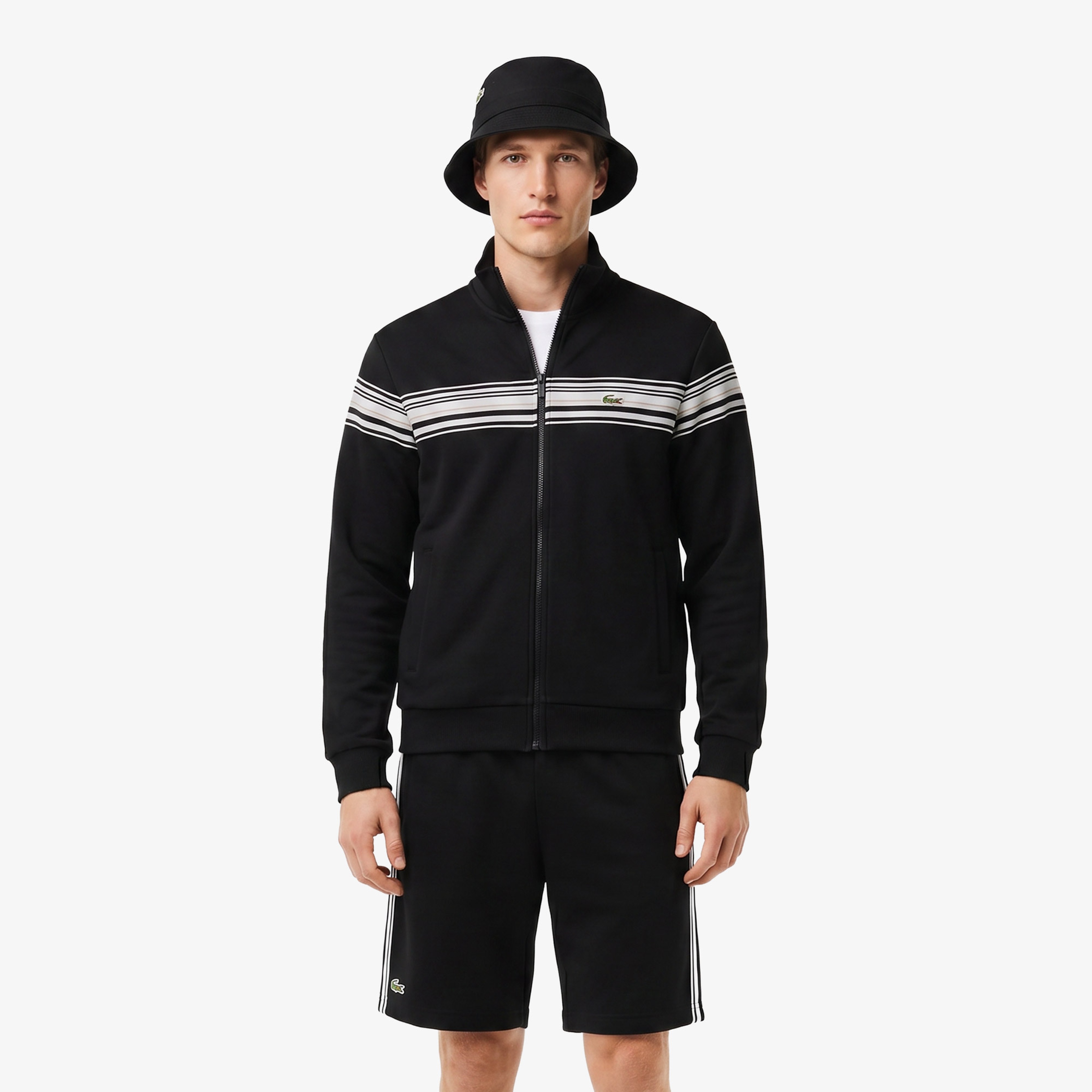Erkek Regular Fit Fermuarlı Renk Bloklu Siyah Sweatshirt