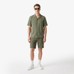 Erkek Tapered Fit Keten Haki Bermuda Şort Yeşil
