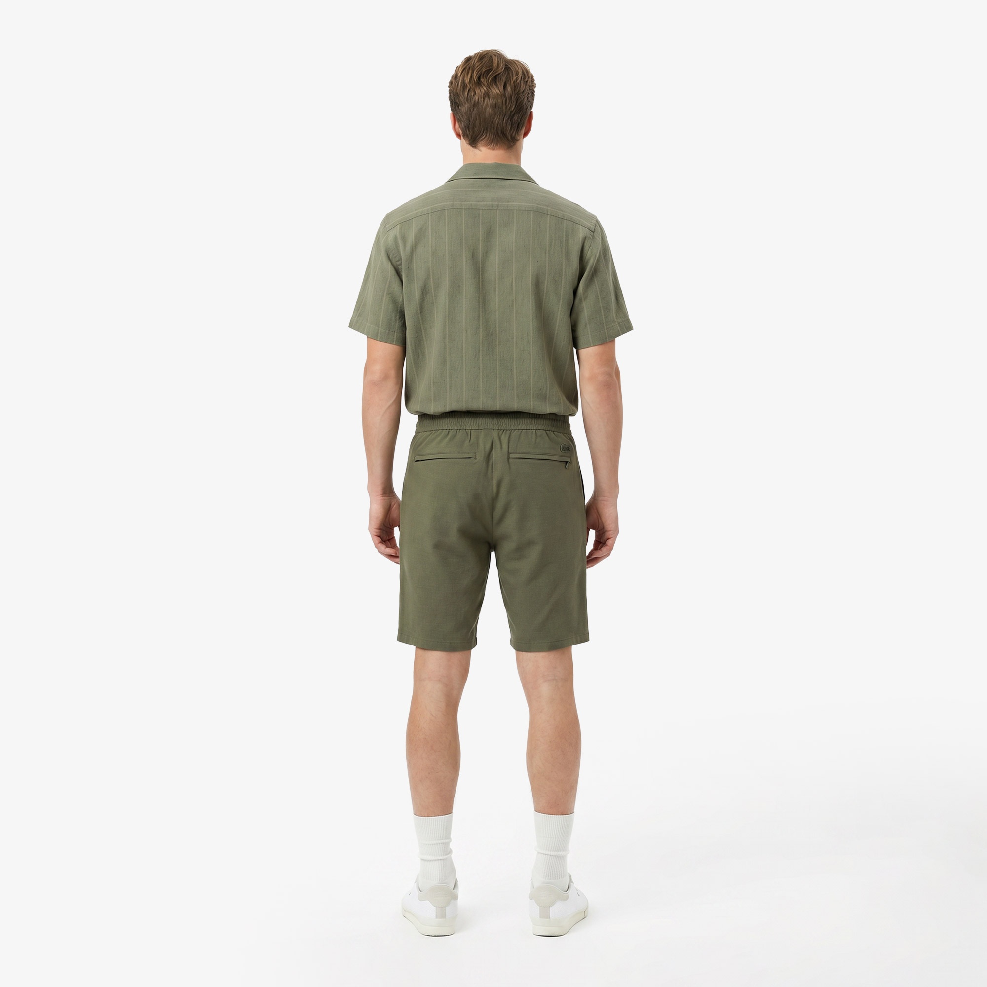 Erkek Tapered Fit Keten Haki Bermuda Şort