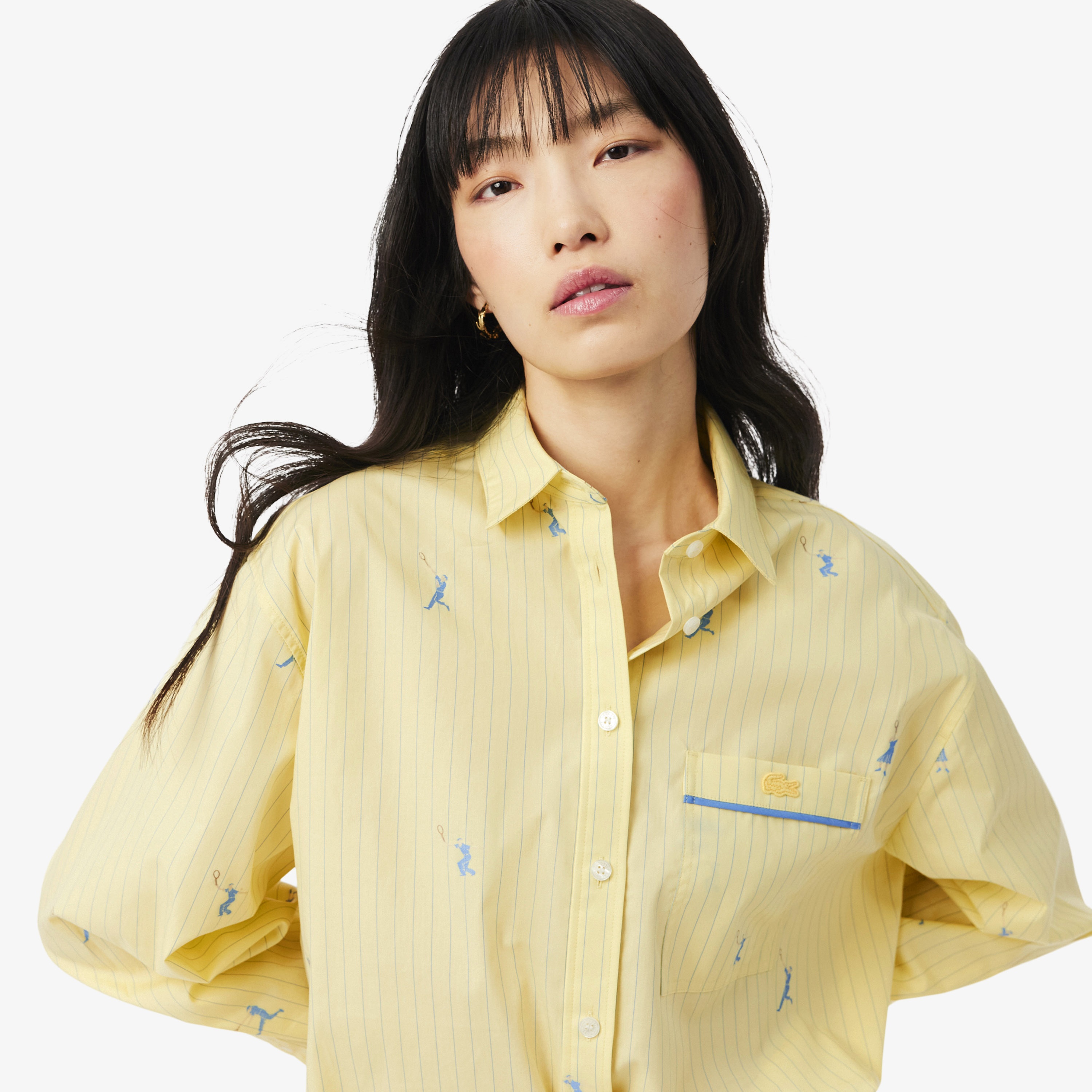 Kadın Oversize Fit Çizgili Sarı Gömlek