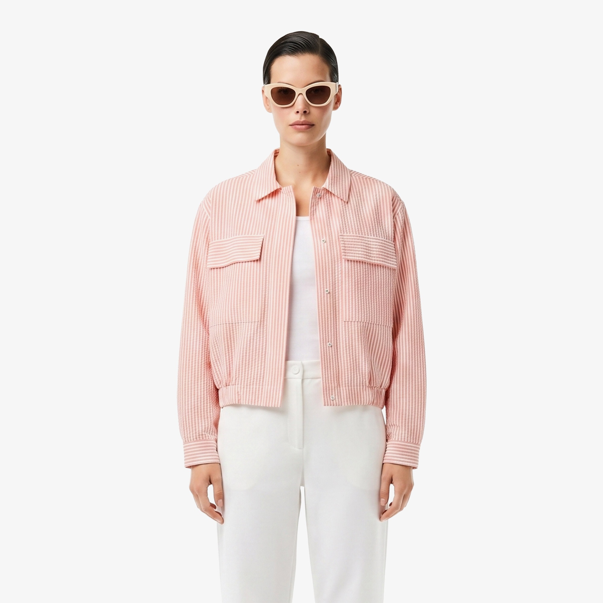 Kadın Relaxed Fit Çizgili Pembe Ceket
