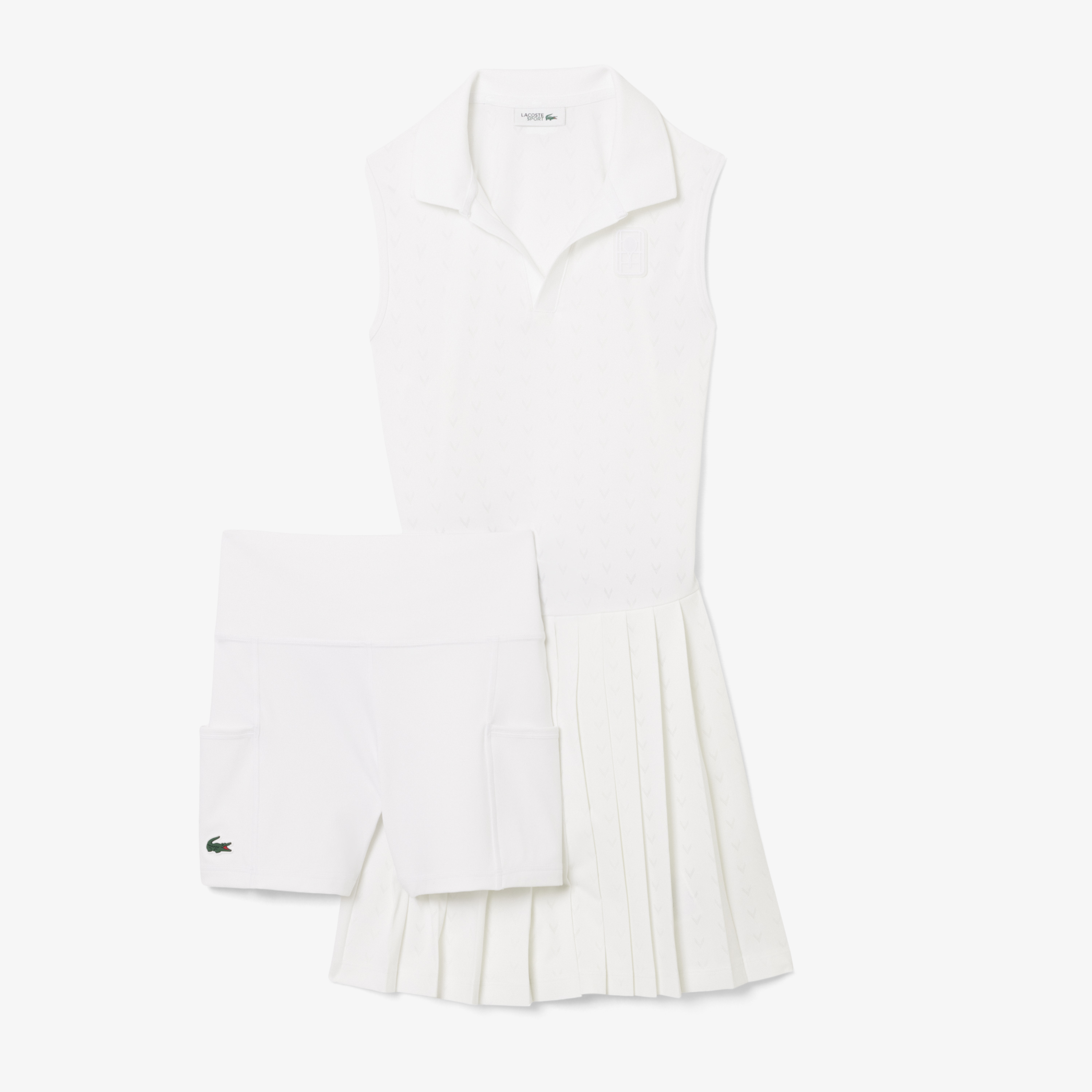 Lacoste SPORT Kadın Slim Fit Kolsuz Polo Yaka Beyaz Elbise görsel 6