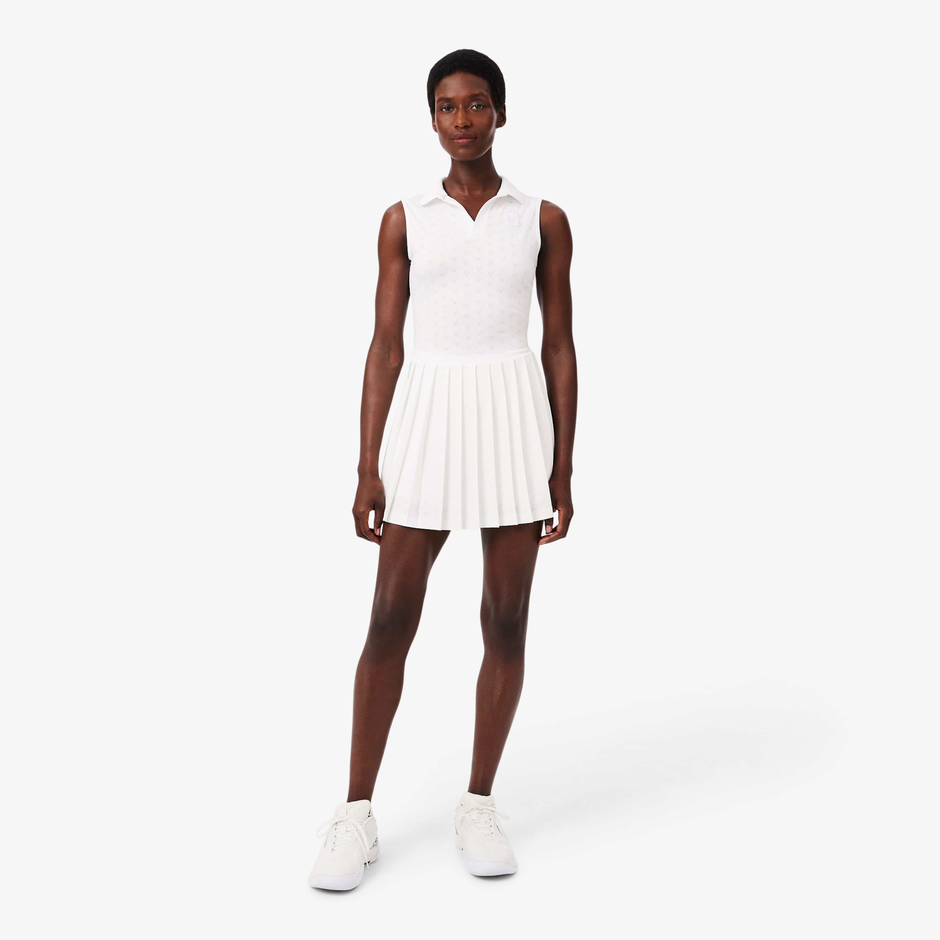 Lacoste SPORT Kadın Slim Fit Kolsuz Polo Yaka Beyaz Elbise
