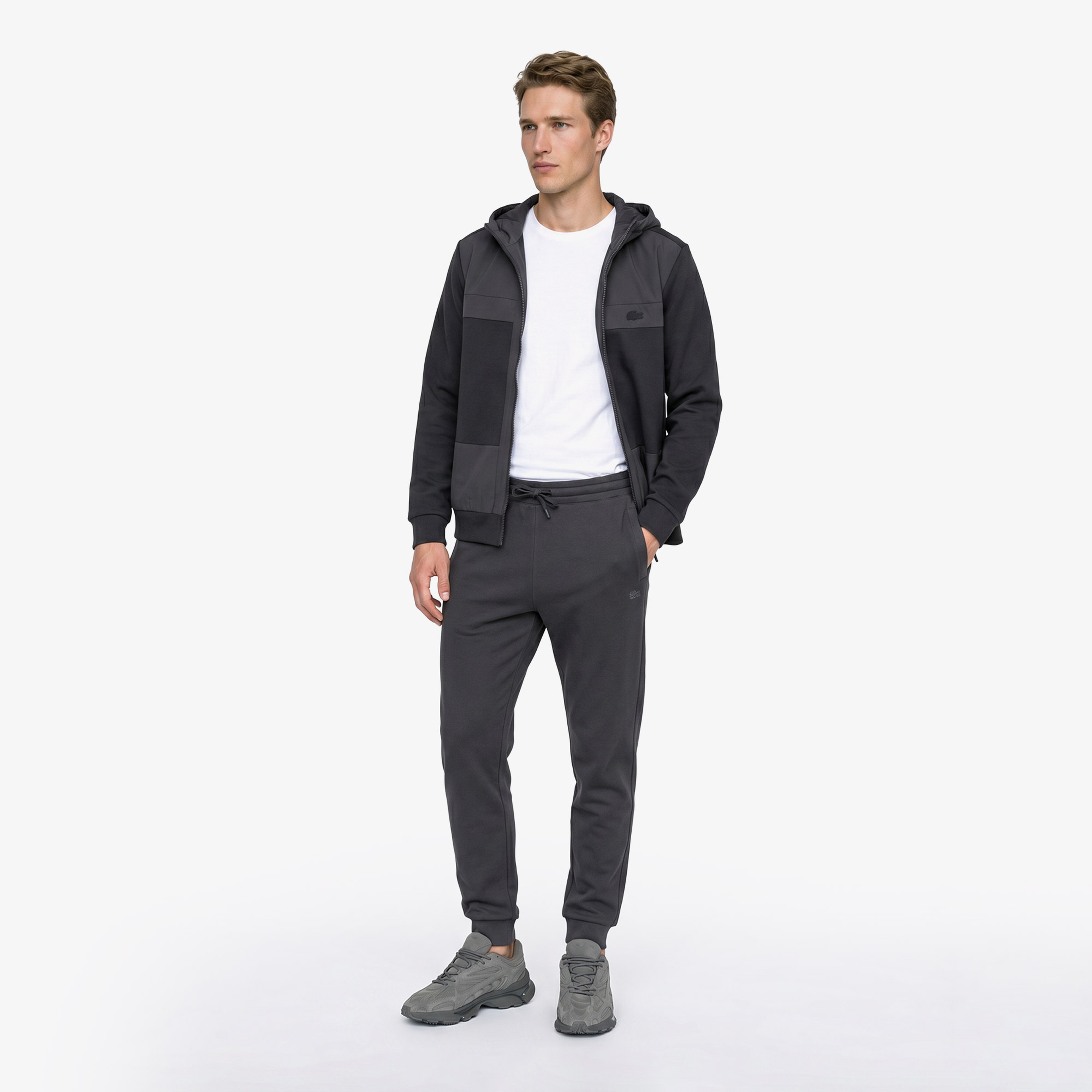 Erkek Regular Fit Dik Yaka Renk Bloklu Koyu Gri Sweatshirt