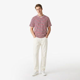 Erkek Relaxed Fit Bisiklet Yaka Çizgili Bordo T-Shirt Bordo