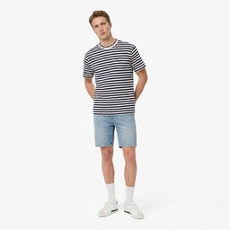 Erkek Relaxed Fit Bisiklet Yaka Çizgili Lacivert T-Shirt Lacivert