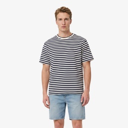 Erkek Relaxed Fit Bisiklet Yaka Çizgili Lacivert T-Shirt Lacivert