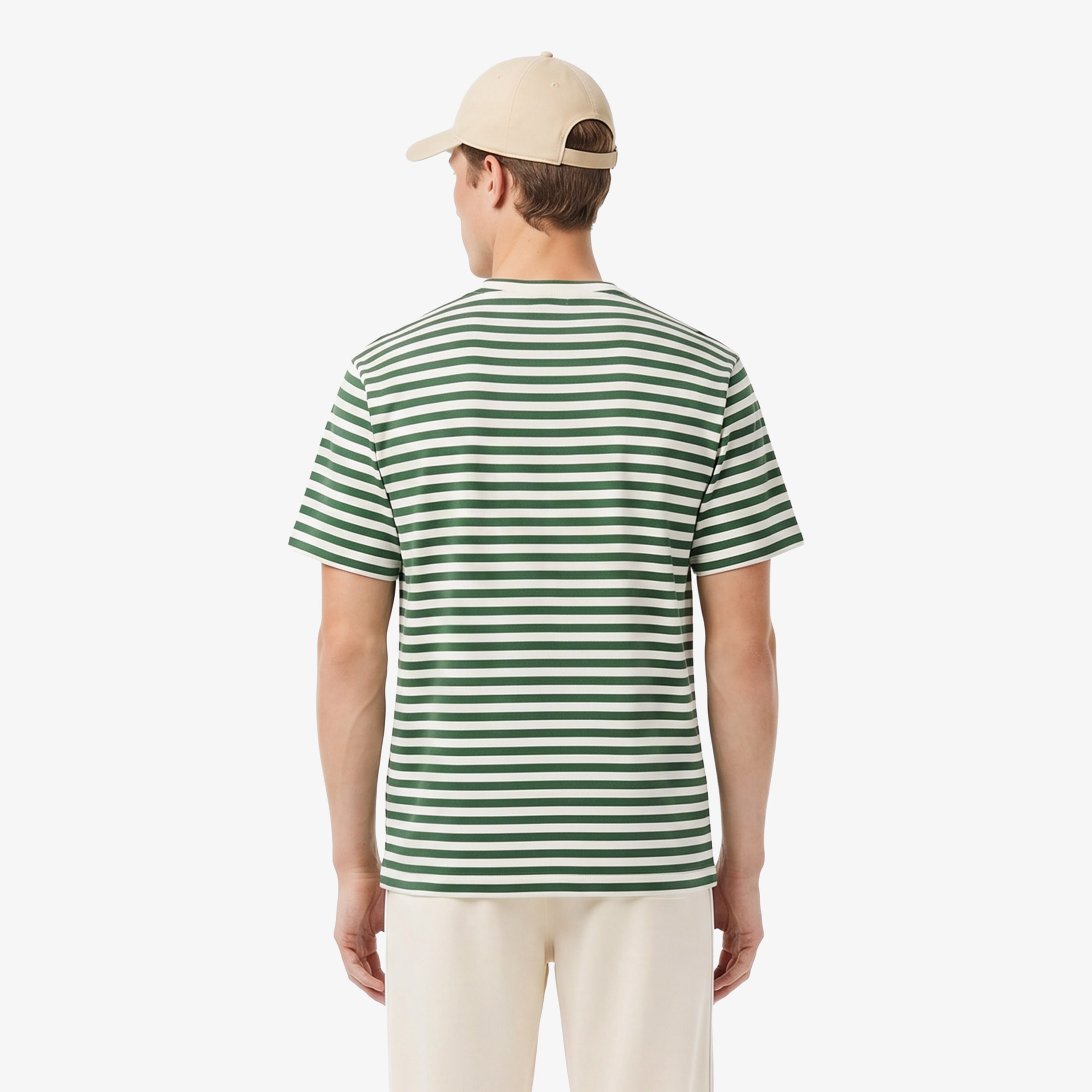 Erkek Relaxed Fit Bisiklet Yaka Çizgili Koyu Yeşil T-Shirt