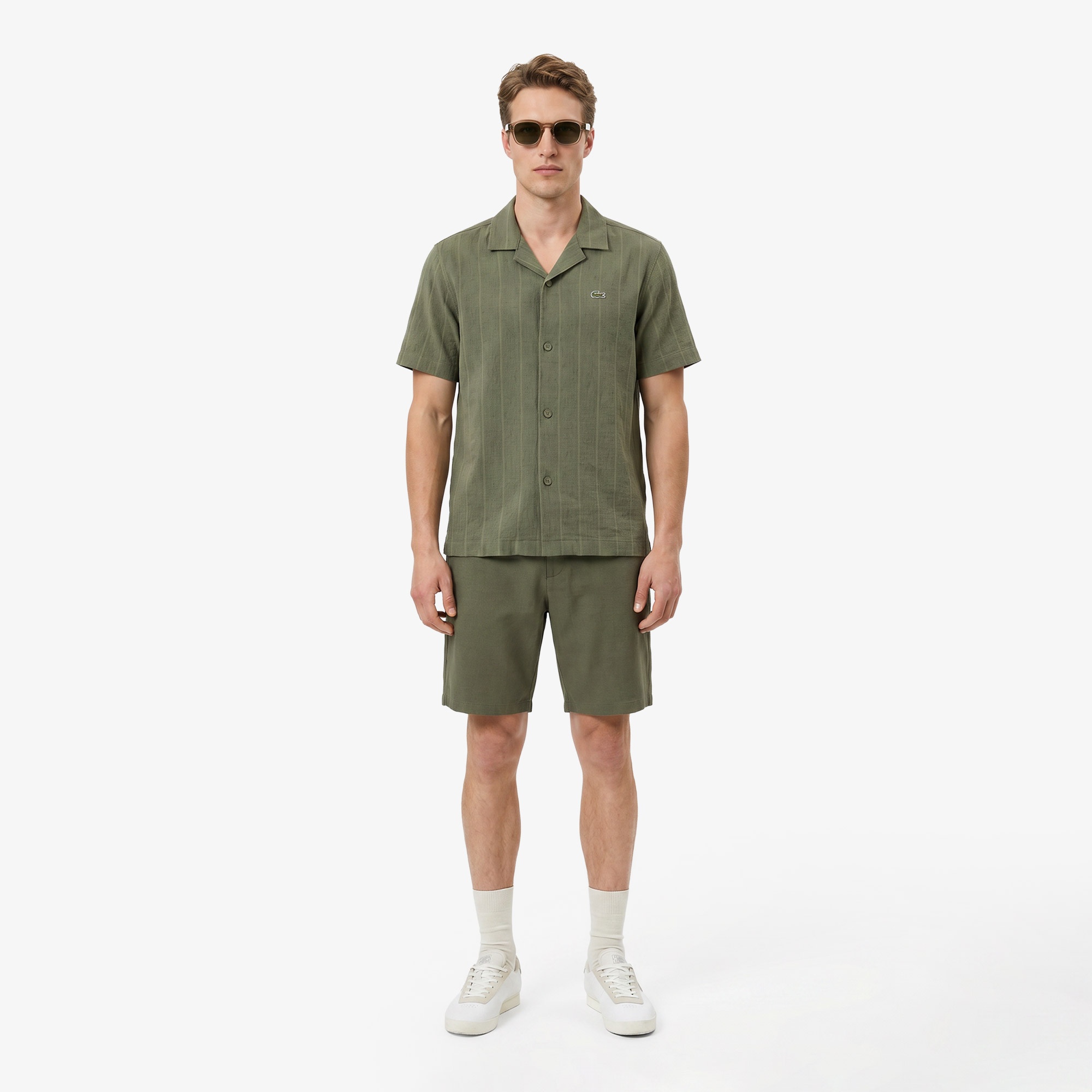 Erkek Relaxed Fit Kısa Kollu Haki Gömlek