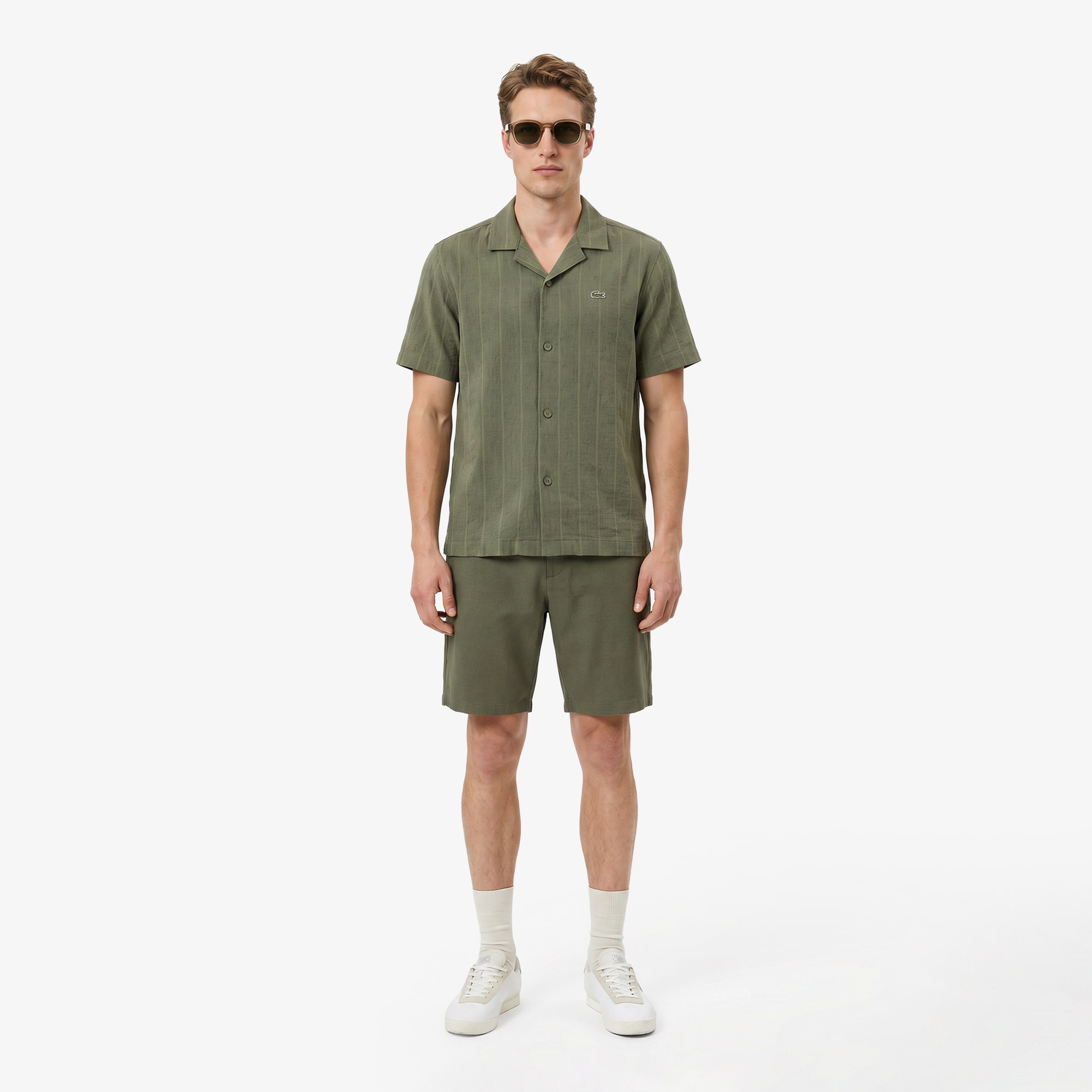 Erkek Relaxed Fit Kısa Kollu Haki Gömlek