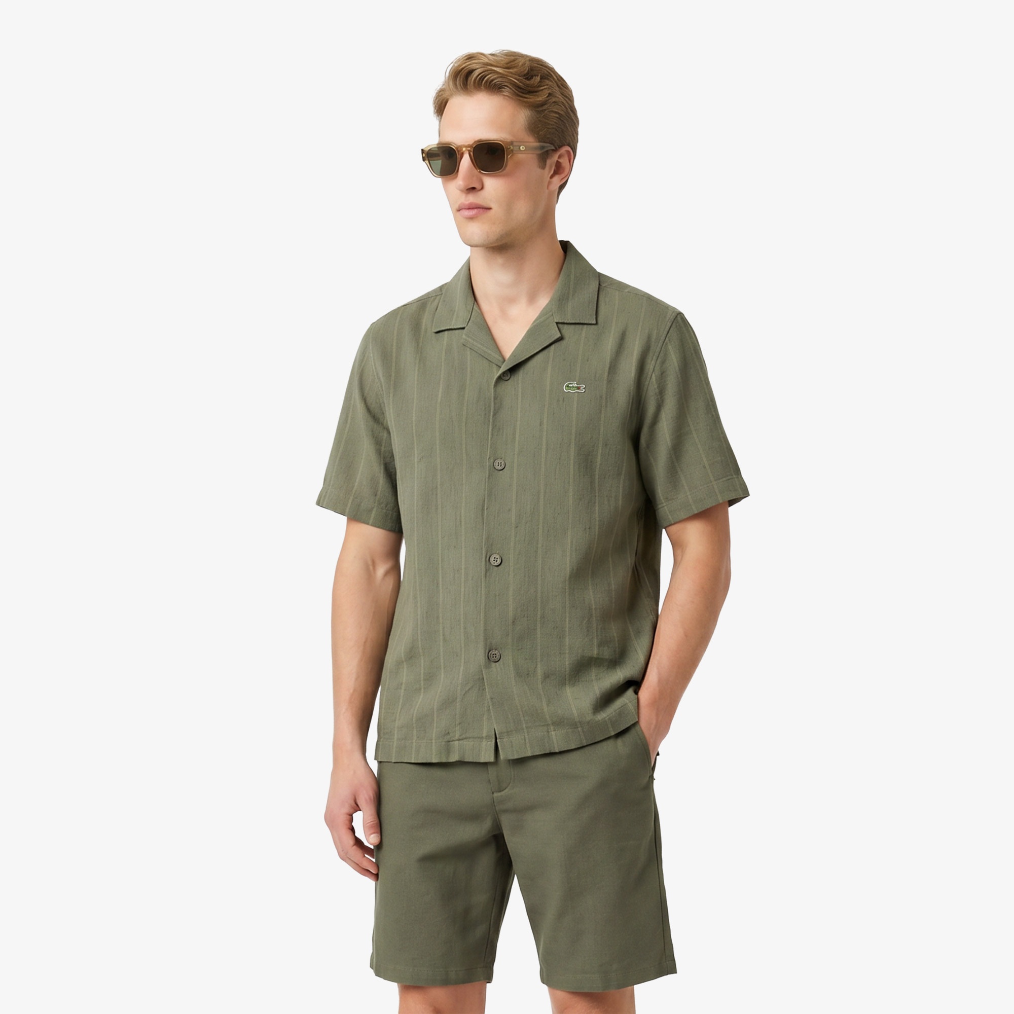 Erkek Relaxed Fit Kısa Kollu Haki Gömlek