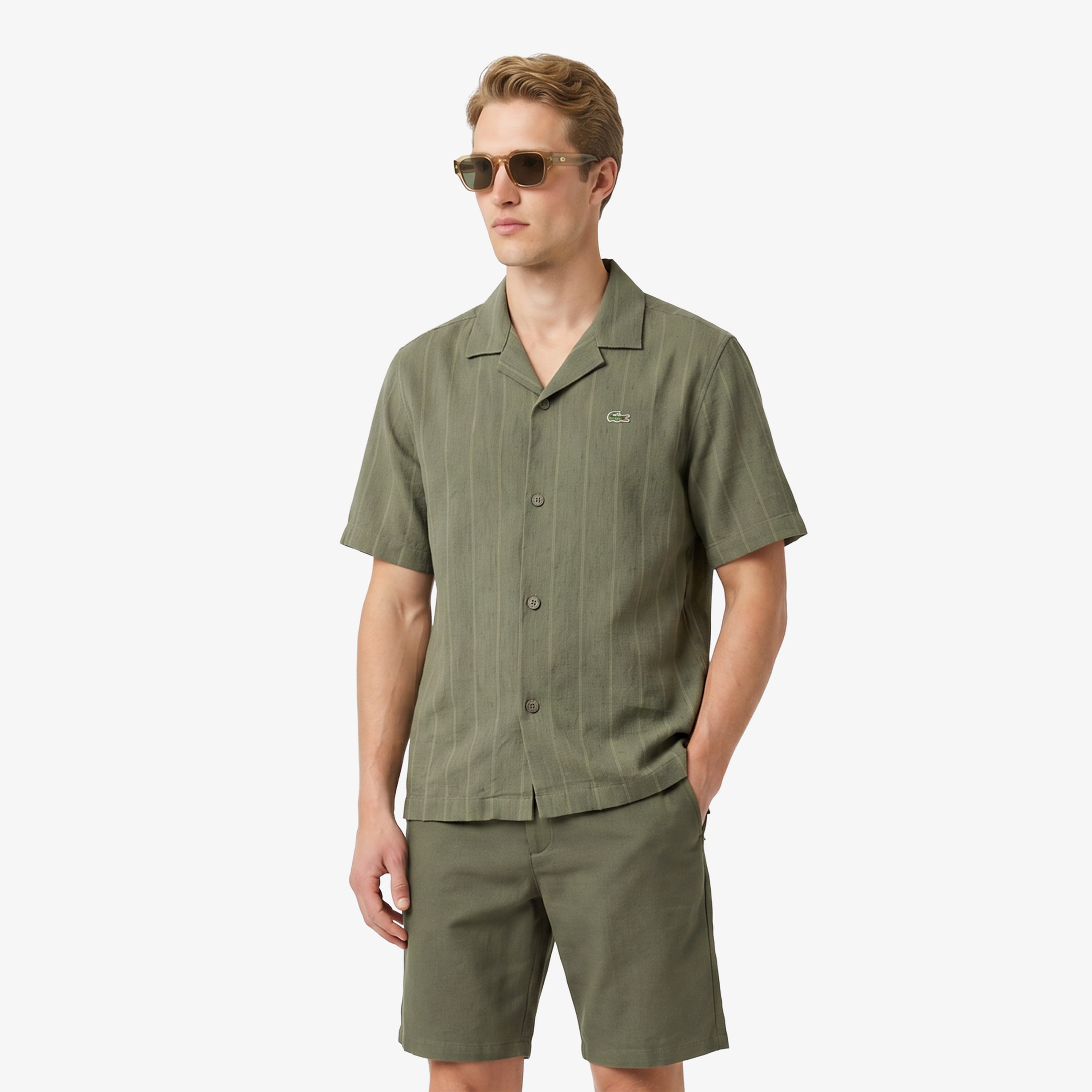 Erkek Relaxed Fit Kısa Kollu Haki Gömlek
