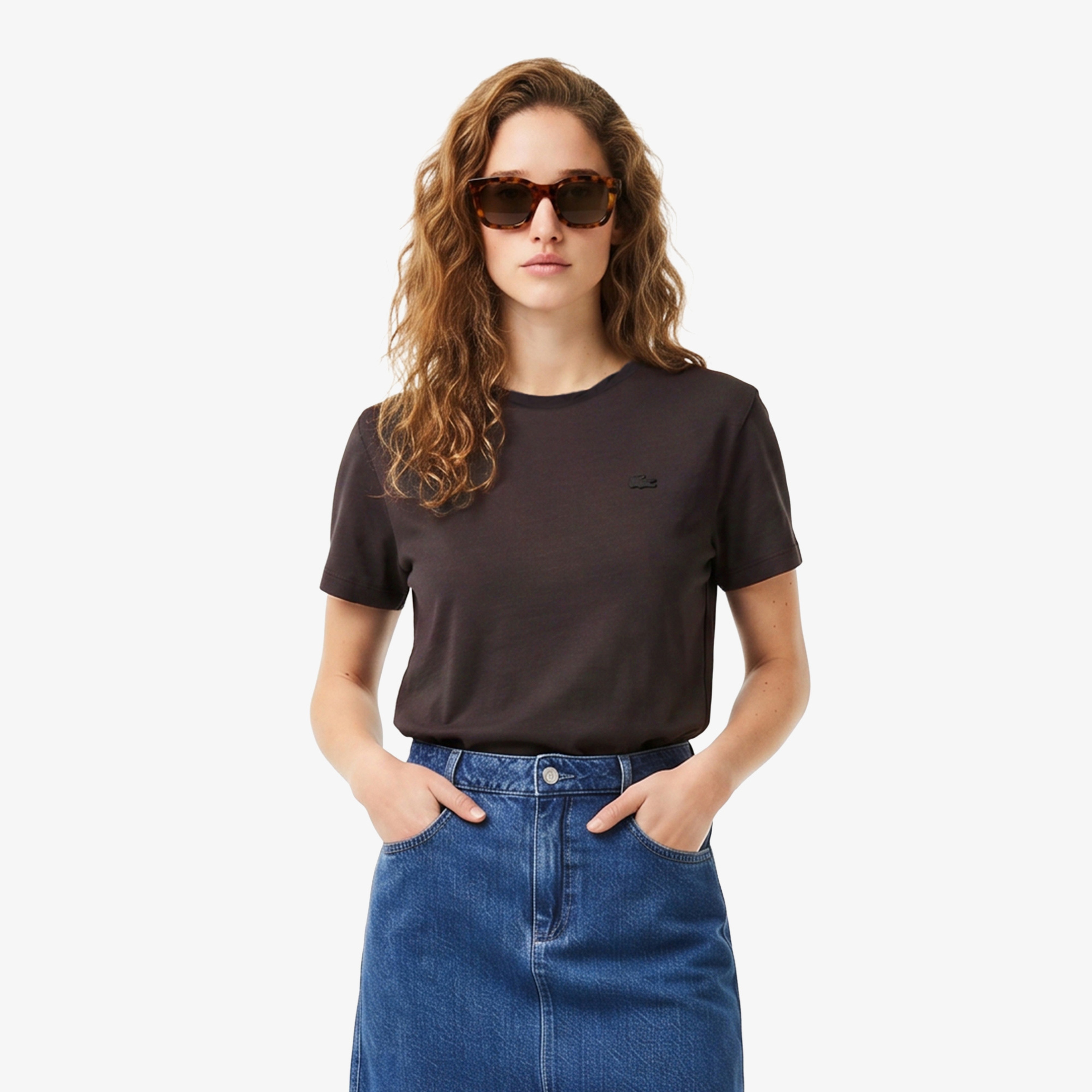 Kadın Loose Fit V Yaka Kahverengi T-Shirt