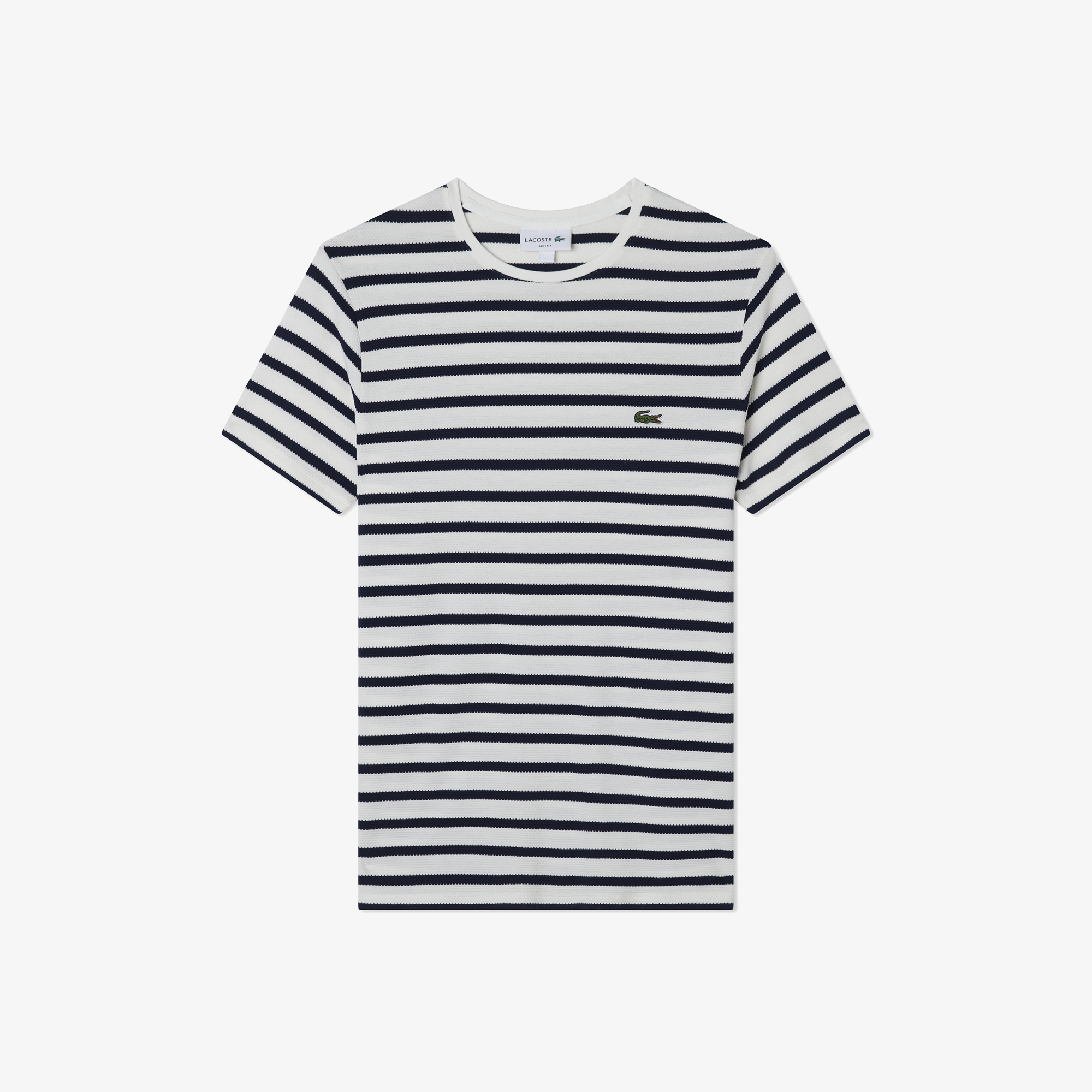 Lacoste Erkek Slim Fit Bisiklet Yaka Çizgili Beyaz T-Shirt görsel 3