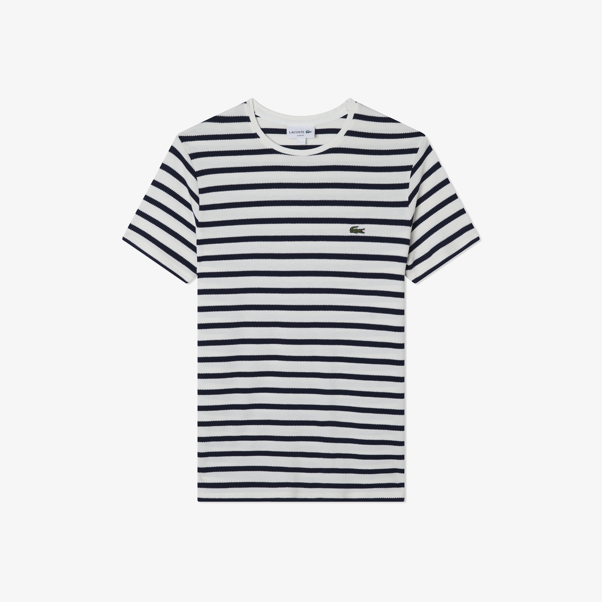 Erkek Slim Fit Bisiklet Yaka Çizgili Beyaz T-Shirt