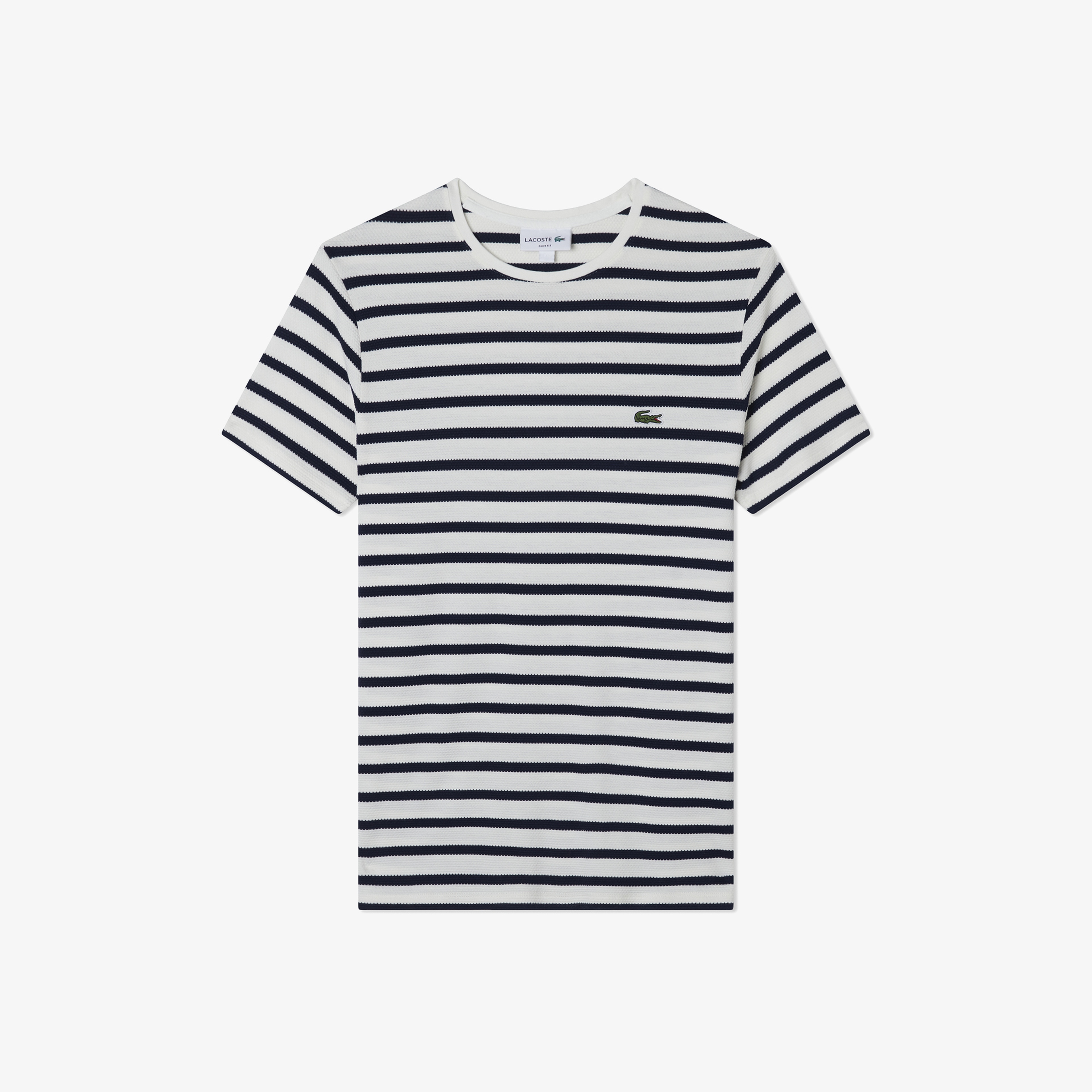 Erkek Slim Fit Bisiklet Yaka Çizgili Beyaz T-Shirt
