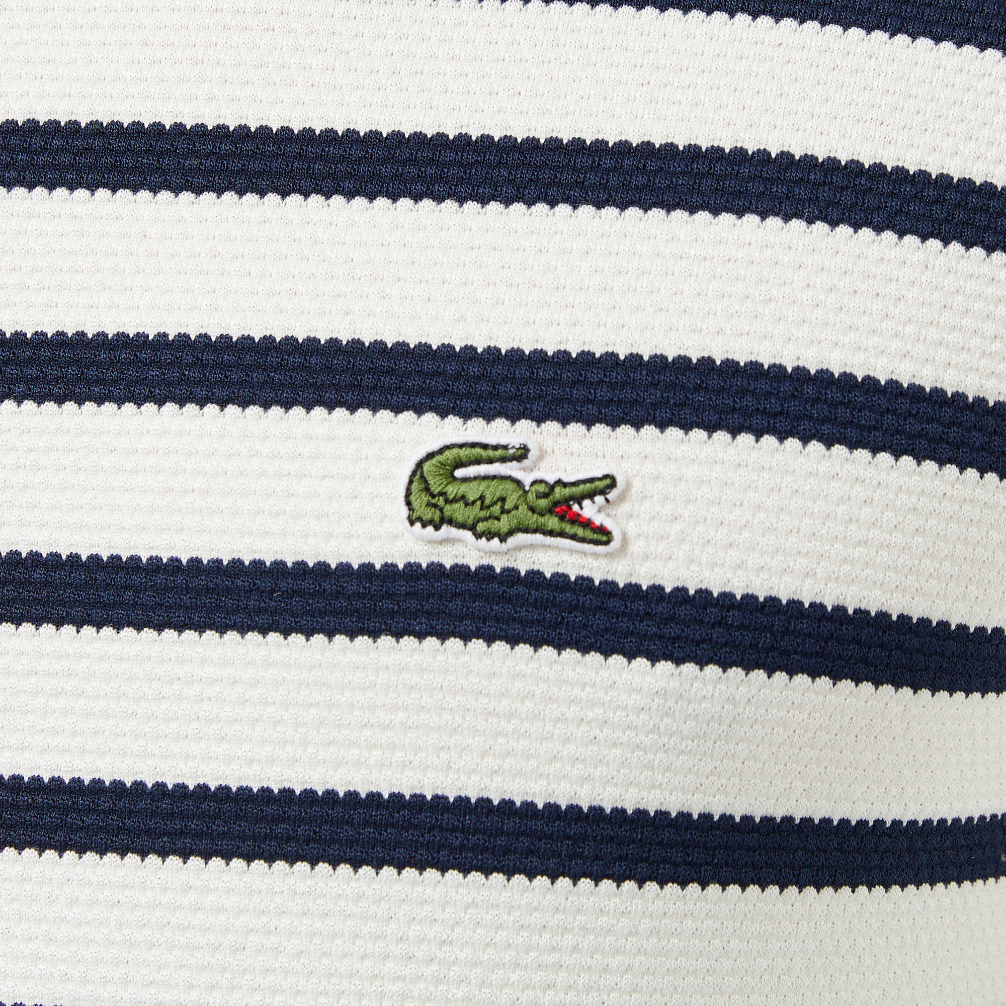 Lacoste Erkek Slim Fit Bisiklet Yaka Çizgili Beyaz T-Shirt görsel 6