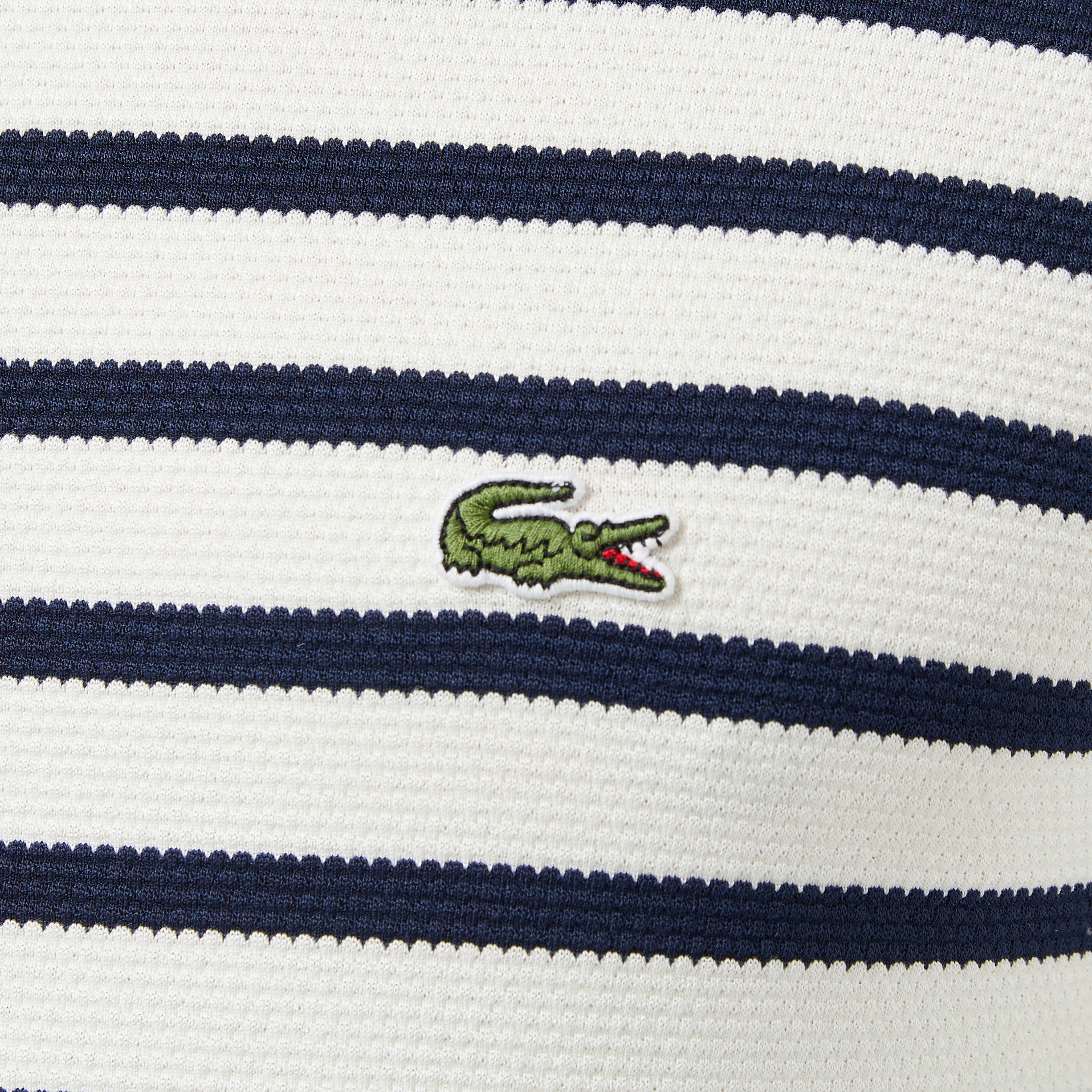 Erkek Slim Fit Bisiklet Yaka Çizgili Beyaz T-Shirt