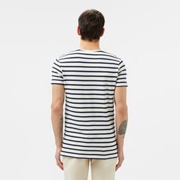 Erkek Slim Fit Bisiklet Yaka Çizgili Beyaz T-Shirt Beyaz