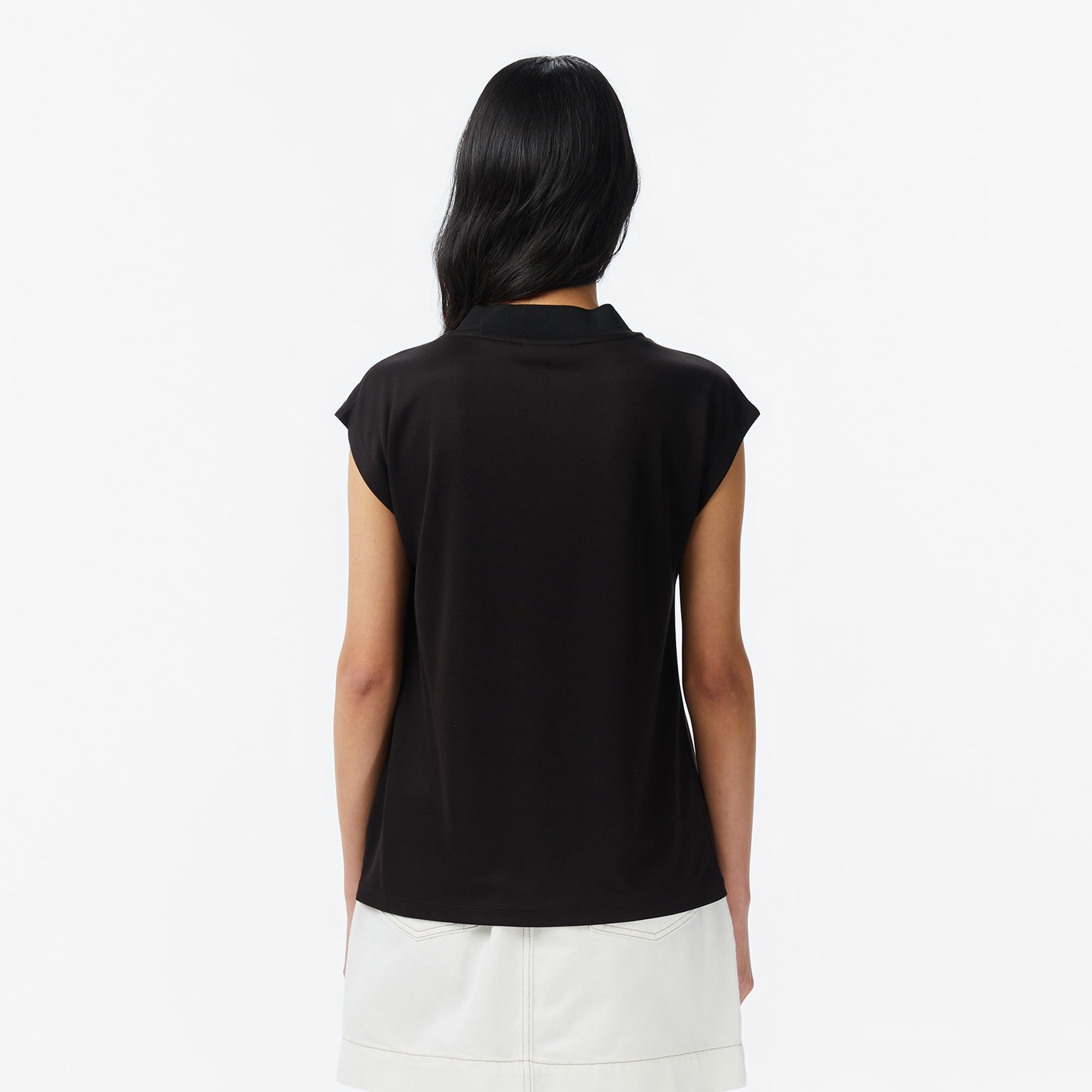 Kadın Slim Fit Kolsuz V Yaka Siyah Bluz