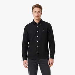 Erkek Regular Fit Düğmeli Yaka Keten Siyah Gömlek Siyah