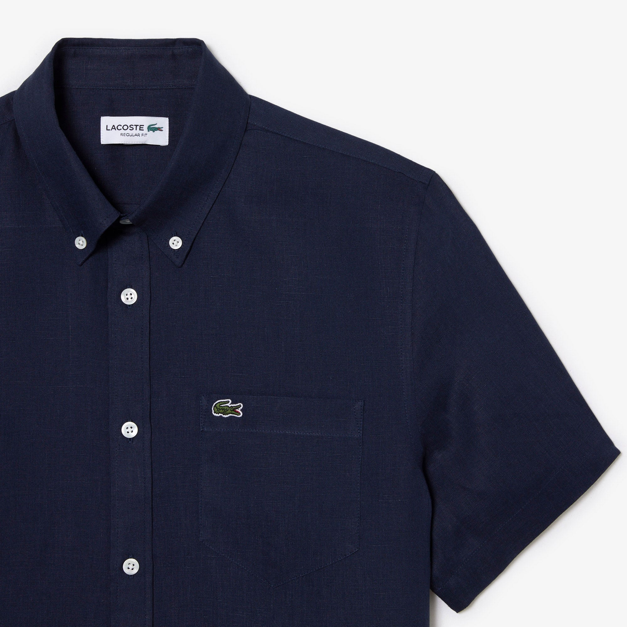 Lacoste Erkek Regular Fit Kısa Kollu Düğmeli Yaka Keten Lacivert Gömlek görsel 6