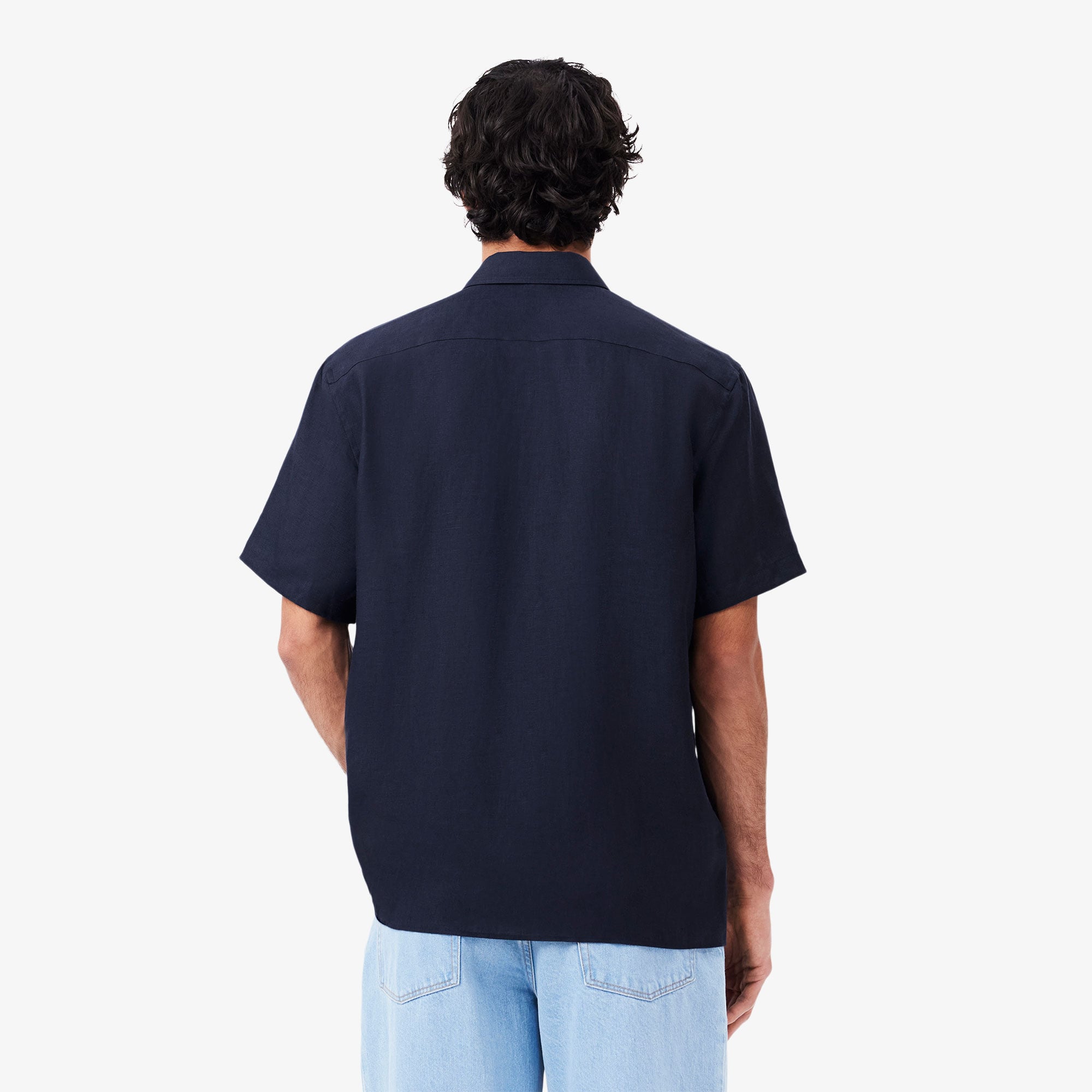 Lacoste Erkek Regular Fit Kısa Kollu Düğmeli Yaka Keten Lacivert Gömlek görsel 3