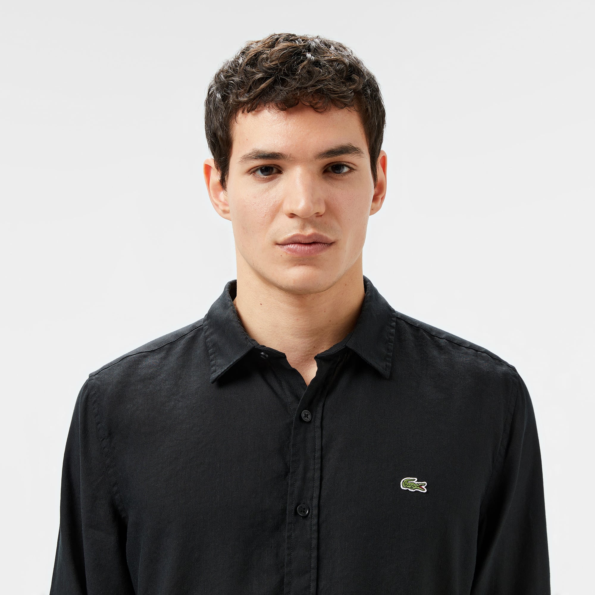 Lacoste Erkek Slim Fit Keten Siyah Gömlek görsel 2