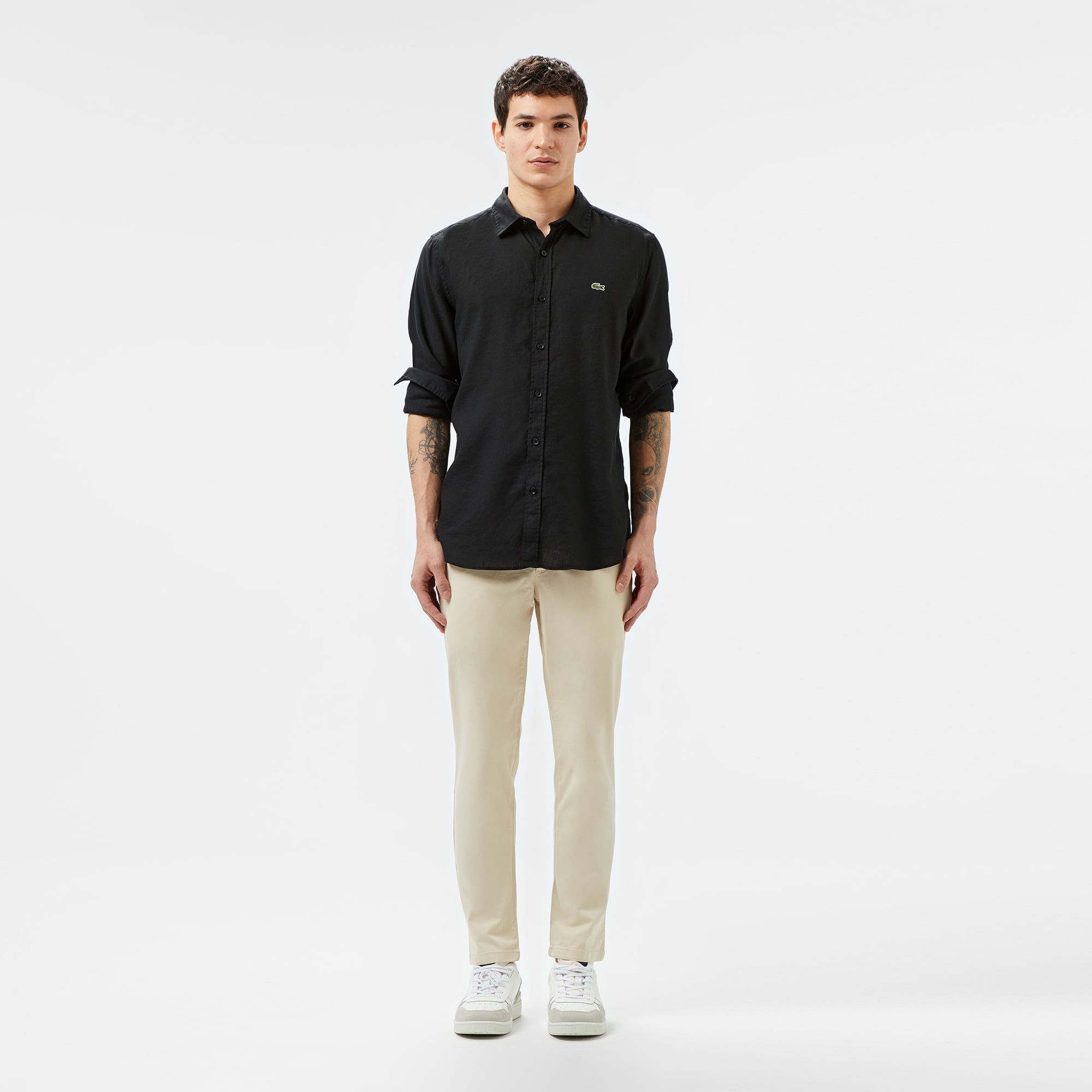 Lacoste Erkek Slim Fit Keten Siyah Gömlek görsel 6