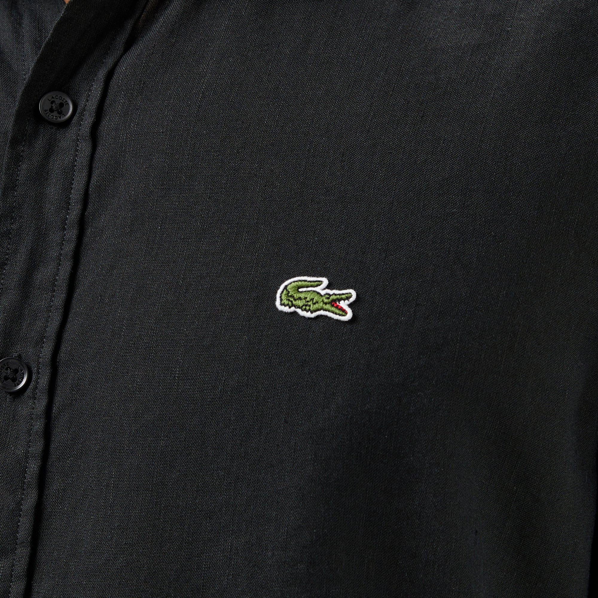 Lacoste Erkek Slim Fit Keten Siyah Gömlek görsel 7
