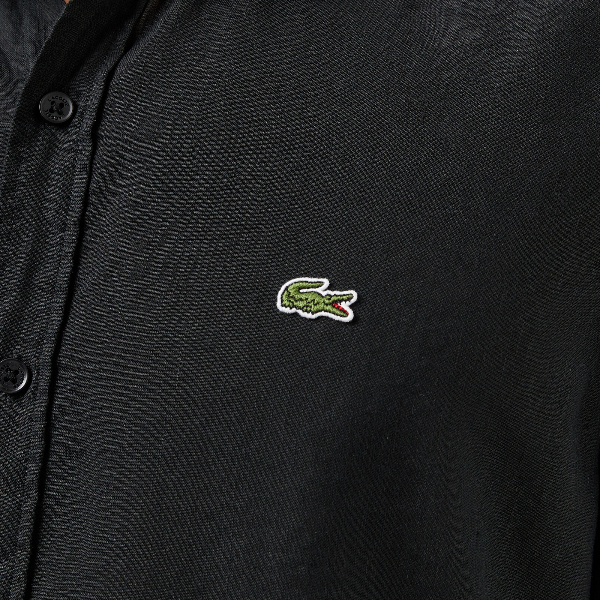 Erkek Slim Fit Keten Siyah Gömlek