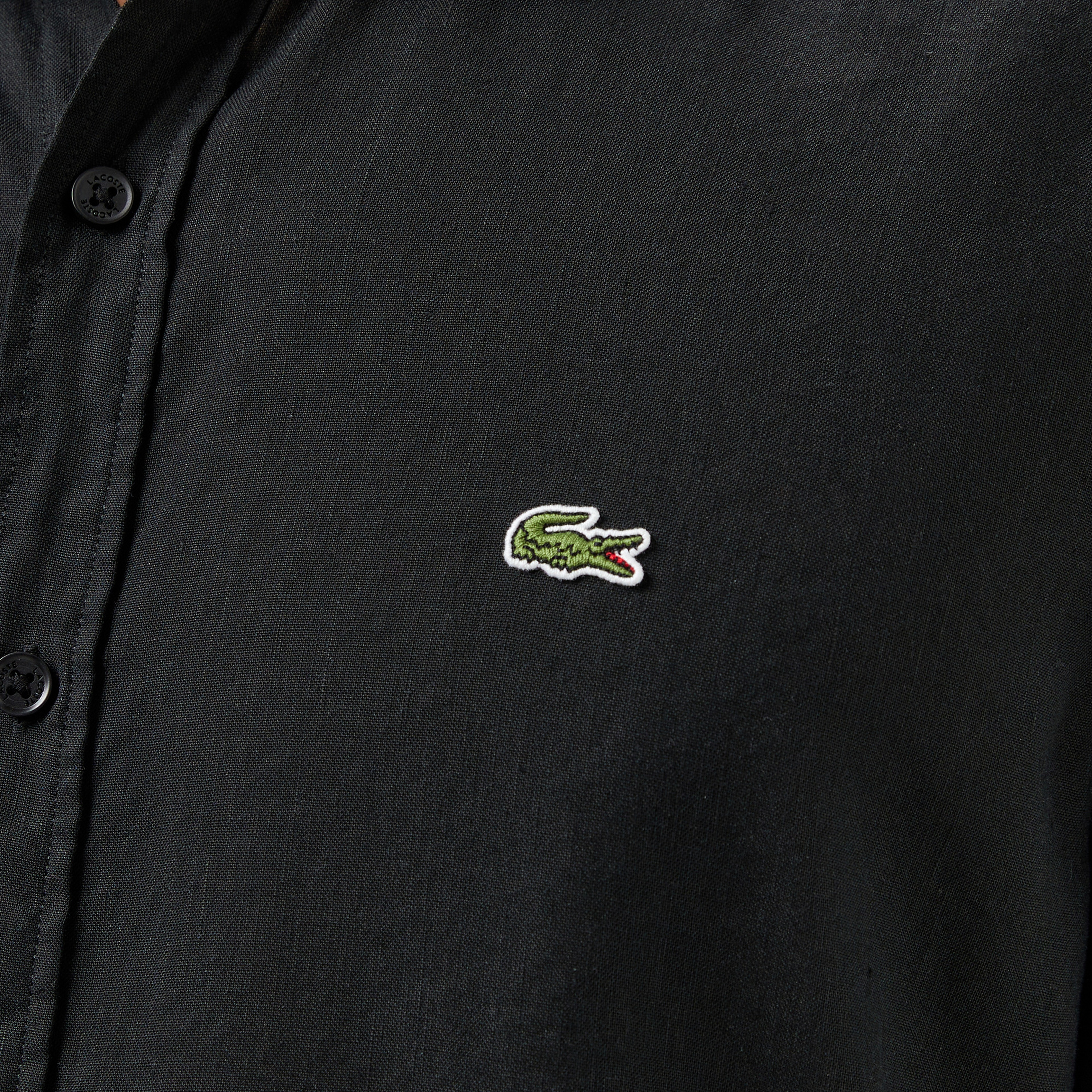 Erkek Slim Fit Keten Siyah Gömlek
