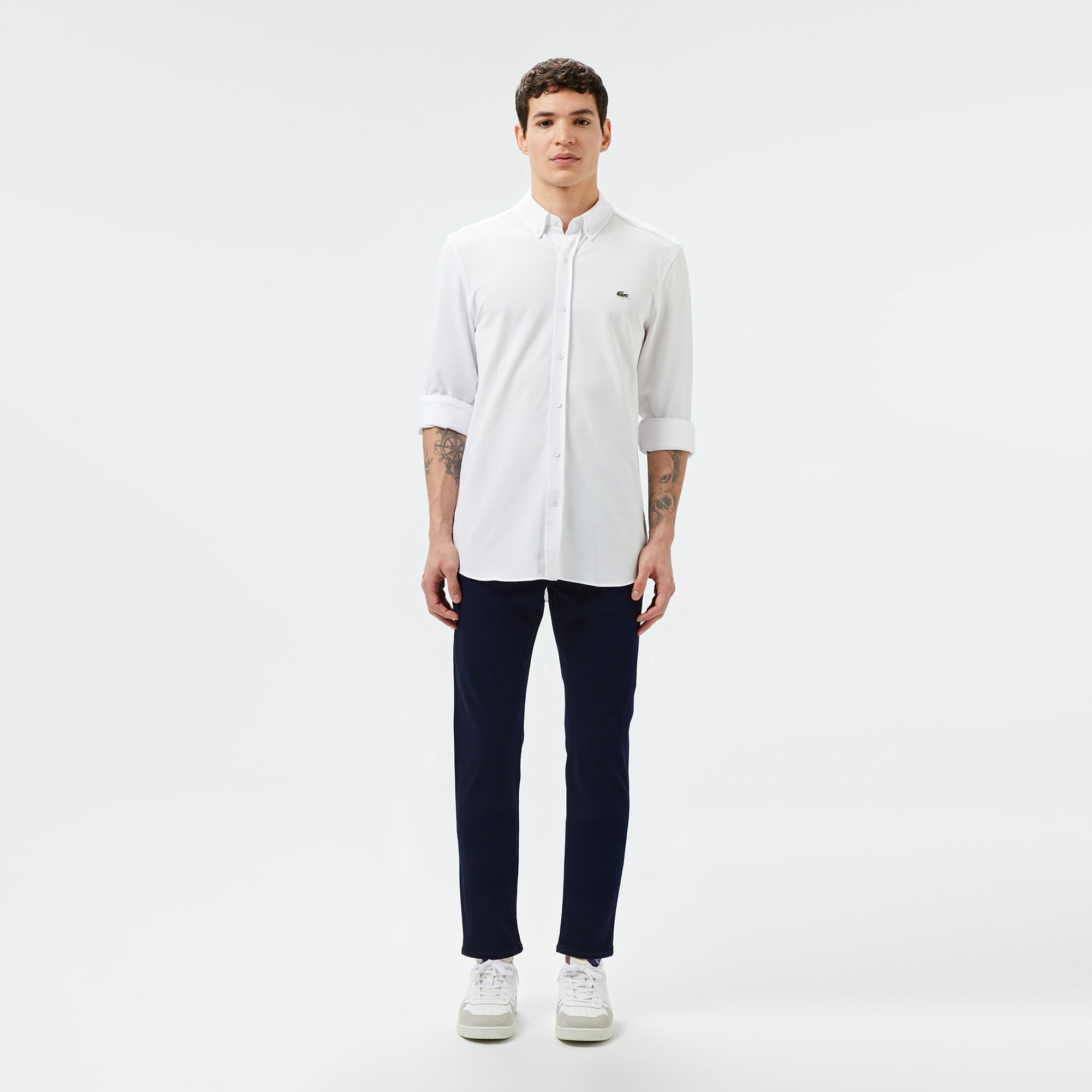 Lacoste Erkek Slim Fit Düğmeli Yaka Beyaz Gömlek görsel 4