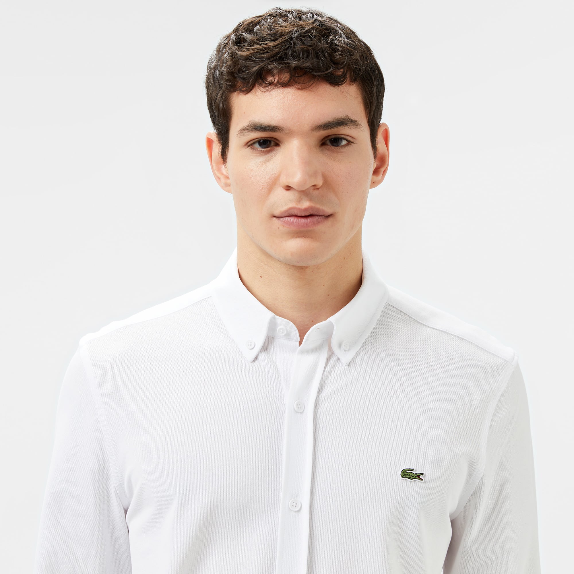 Lacoste Erkek Slim Fit Düğmeli Yaka Beyaz Gömlek görsel 2