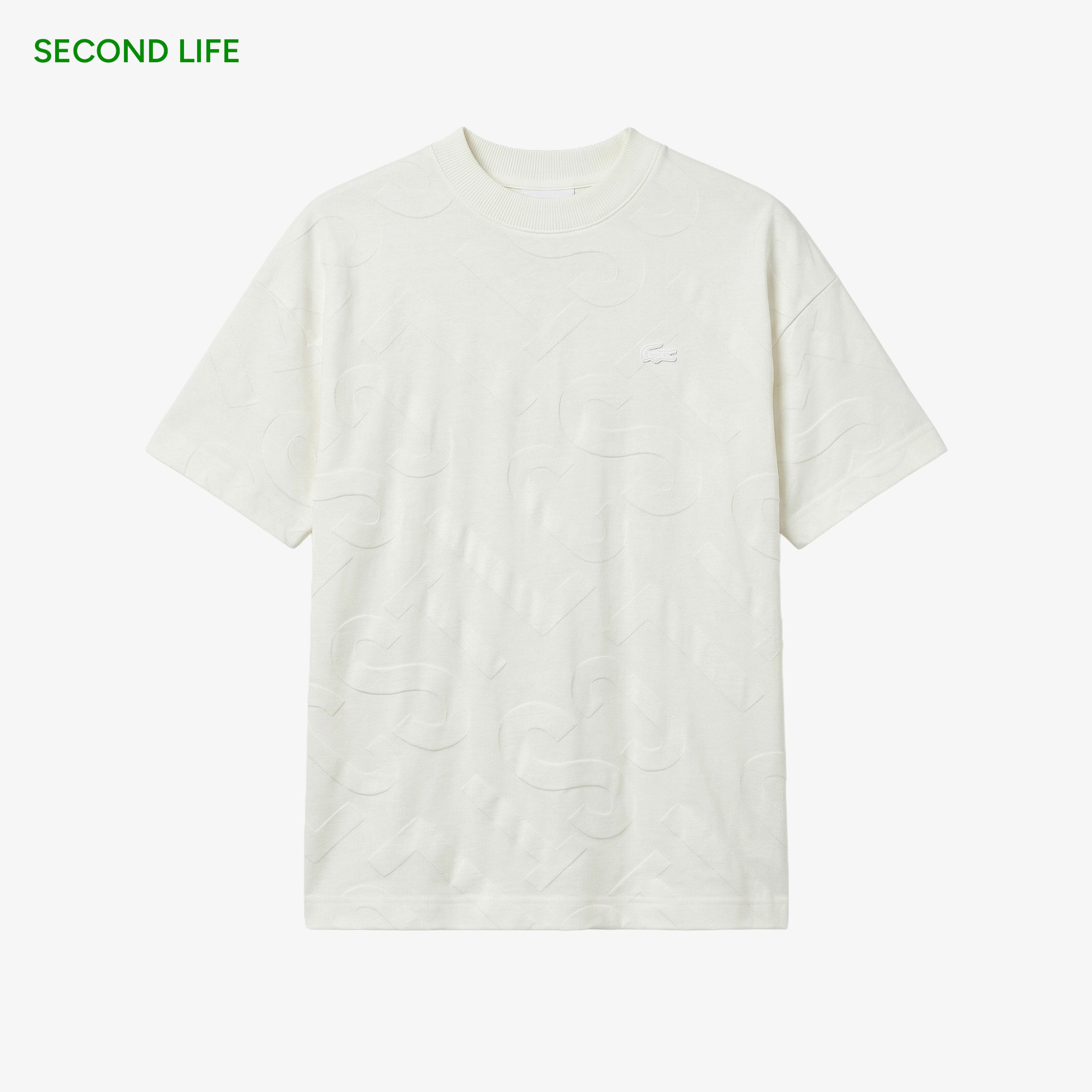 Erkek Bisiklet Yaka Desenli Beyaz T-Shirt