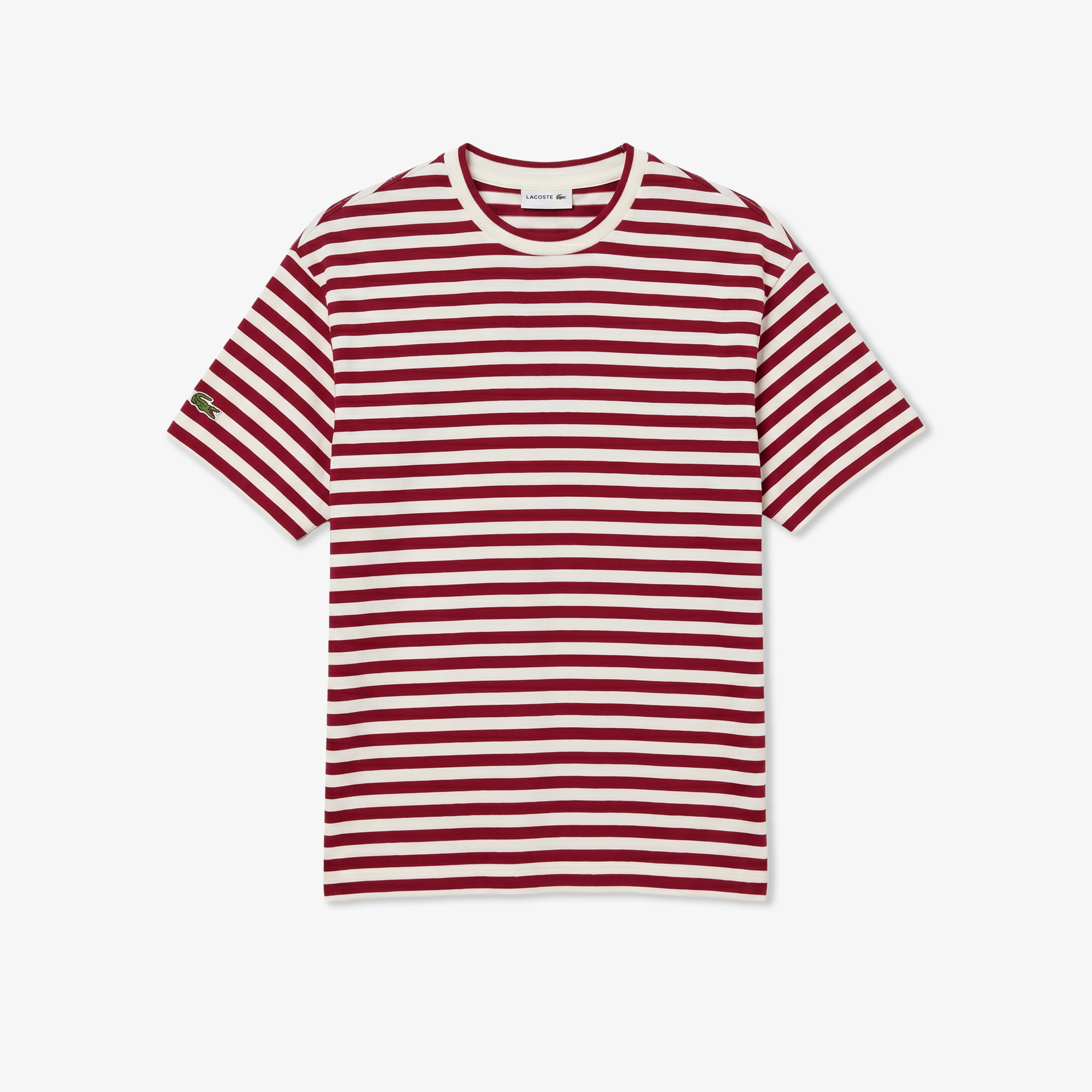 Lacoste Erkek Relaxed Fit Bisiklet Yaka Çizgili Bordo T-Shirt görsel 2