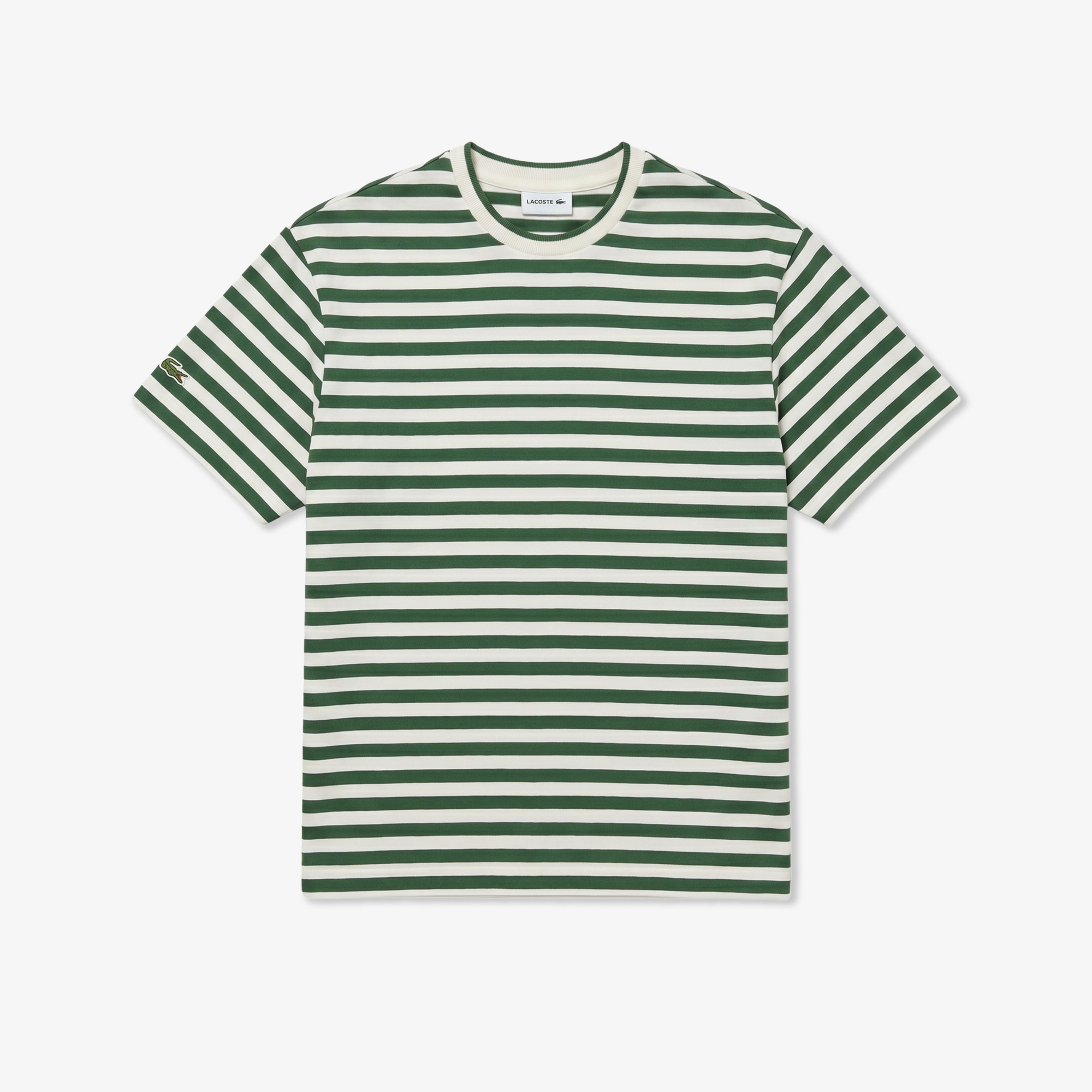 Lacoste Erkek Relaxed Fit Bisiklet Yaka Çizgili Yeşil T-Shirt görsel 2