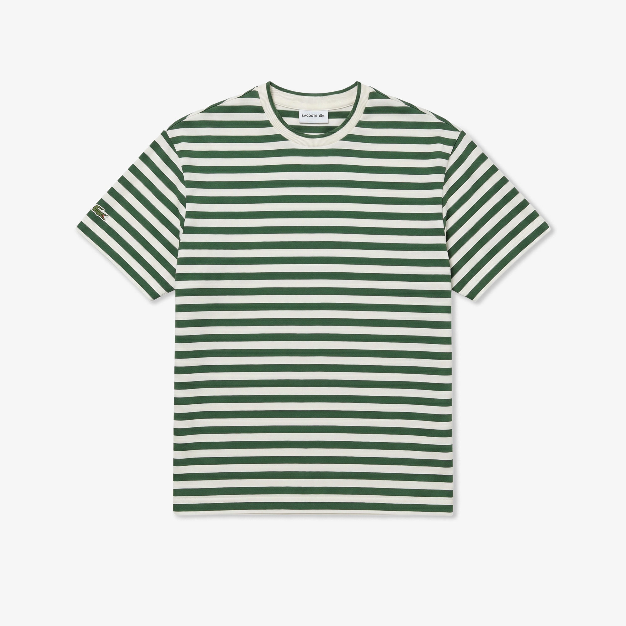 Erkek Relaxed Fit Bisiklet Yaka Çizgili Yeşil T-Shirt