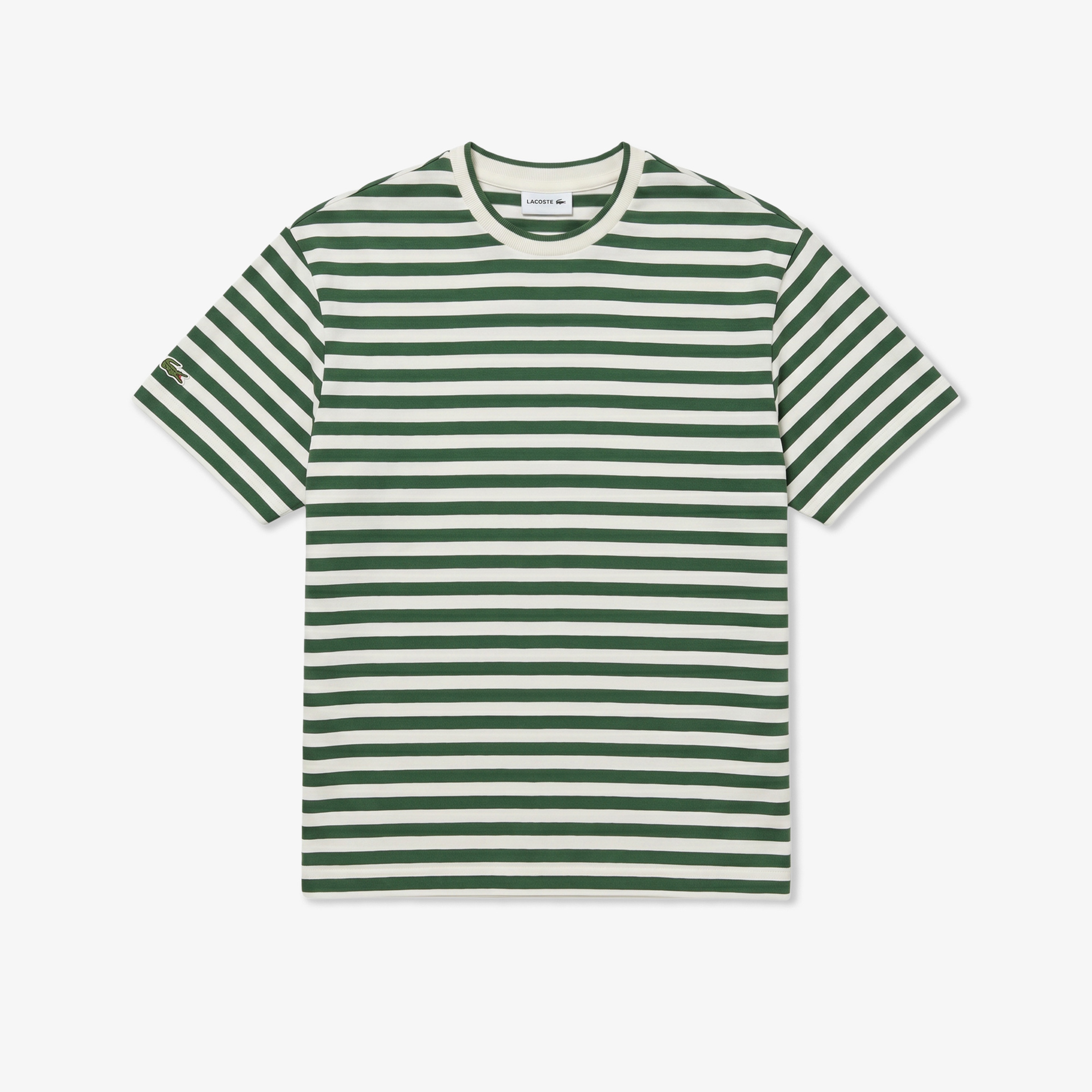 Erkek Relaxed Fit Bisiklet Yaka Çizgili Yeşil T-Shirt