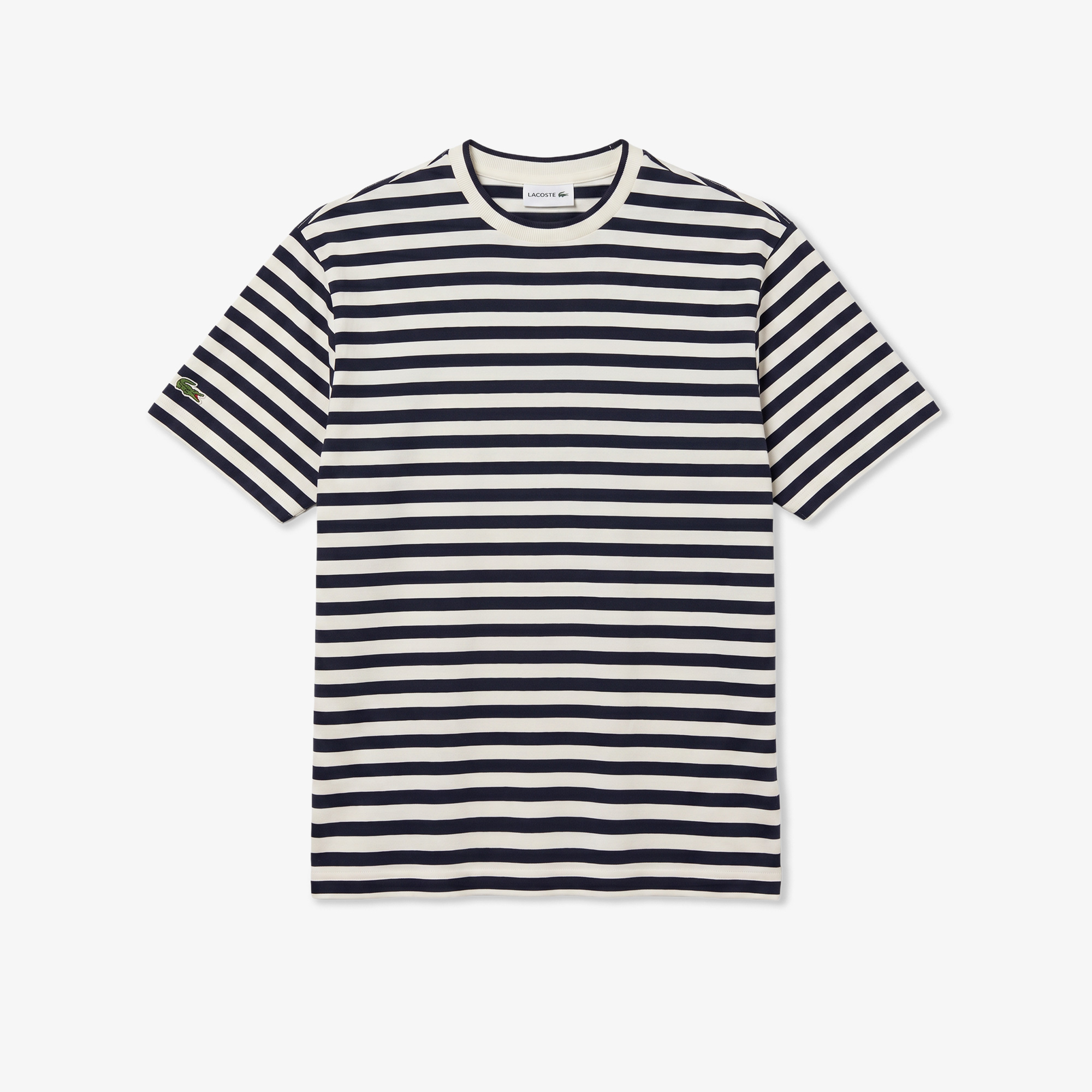 Lacoste Erkek Relaxed Fit Bisiklet Yaka Çizgili Lacivert T-Shirt görsel 2