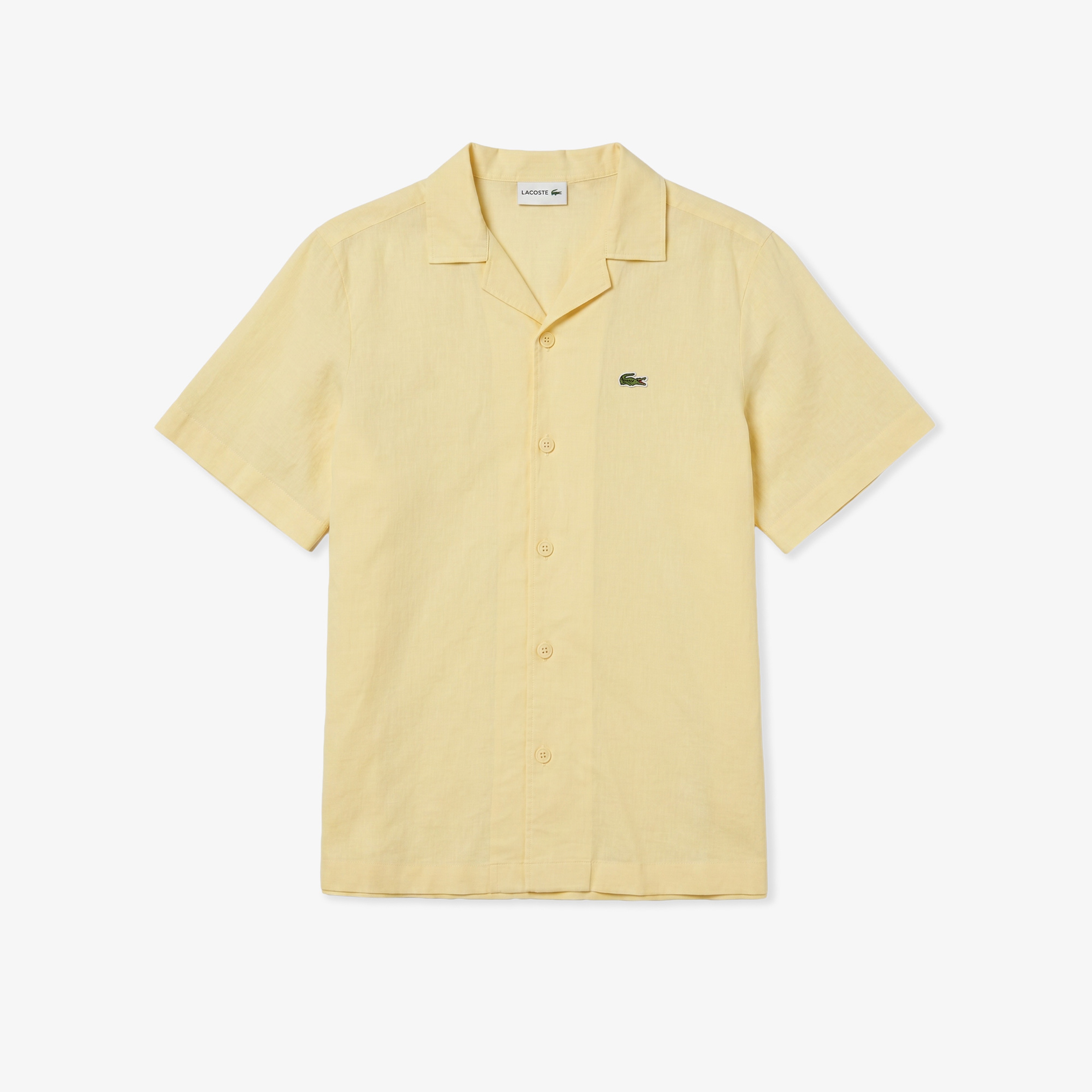 Erkek Relaxed Fit Kısa Kollu Keten Sarı Gömlek