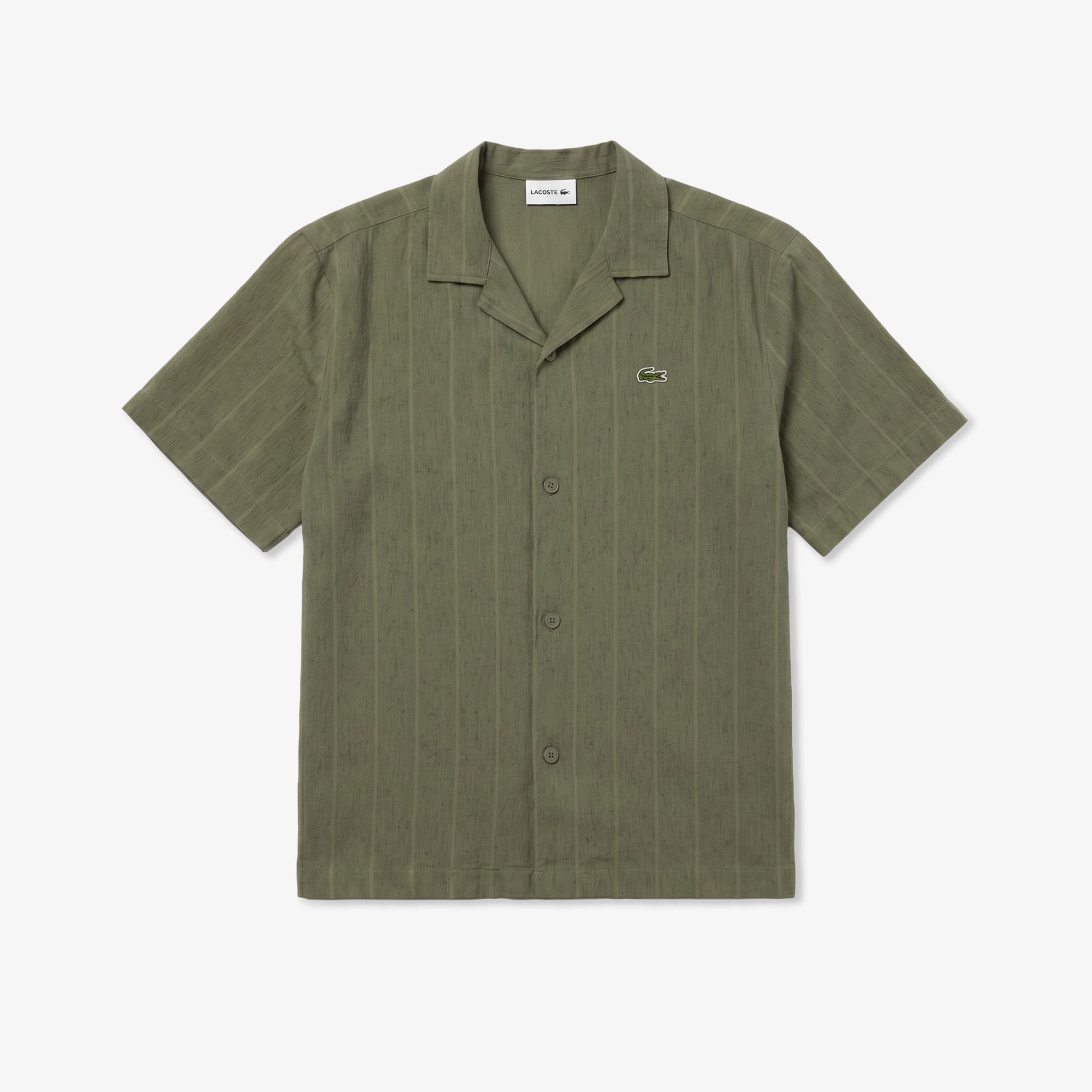 Lacoste Erkek Relaxed Fit Kısa Kollu Çizgili Haki Gömlek görsel 2