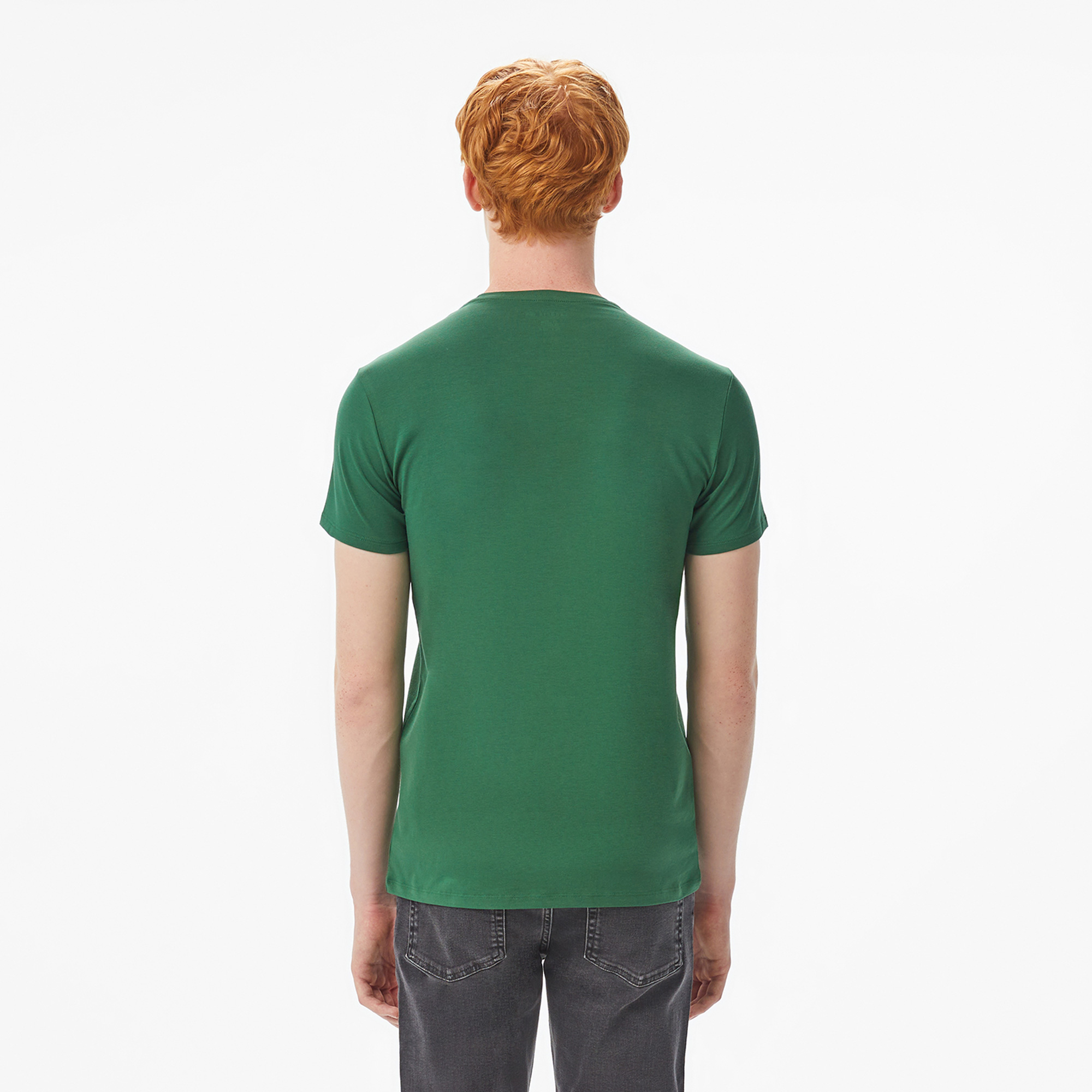 Lacoste Erkek Slim Fit Bisiklet Yaka Koyu Yeşil T-Shirt görsel 4