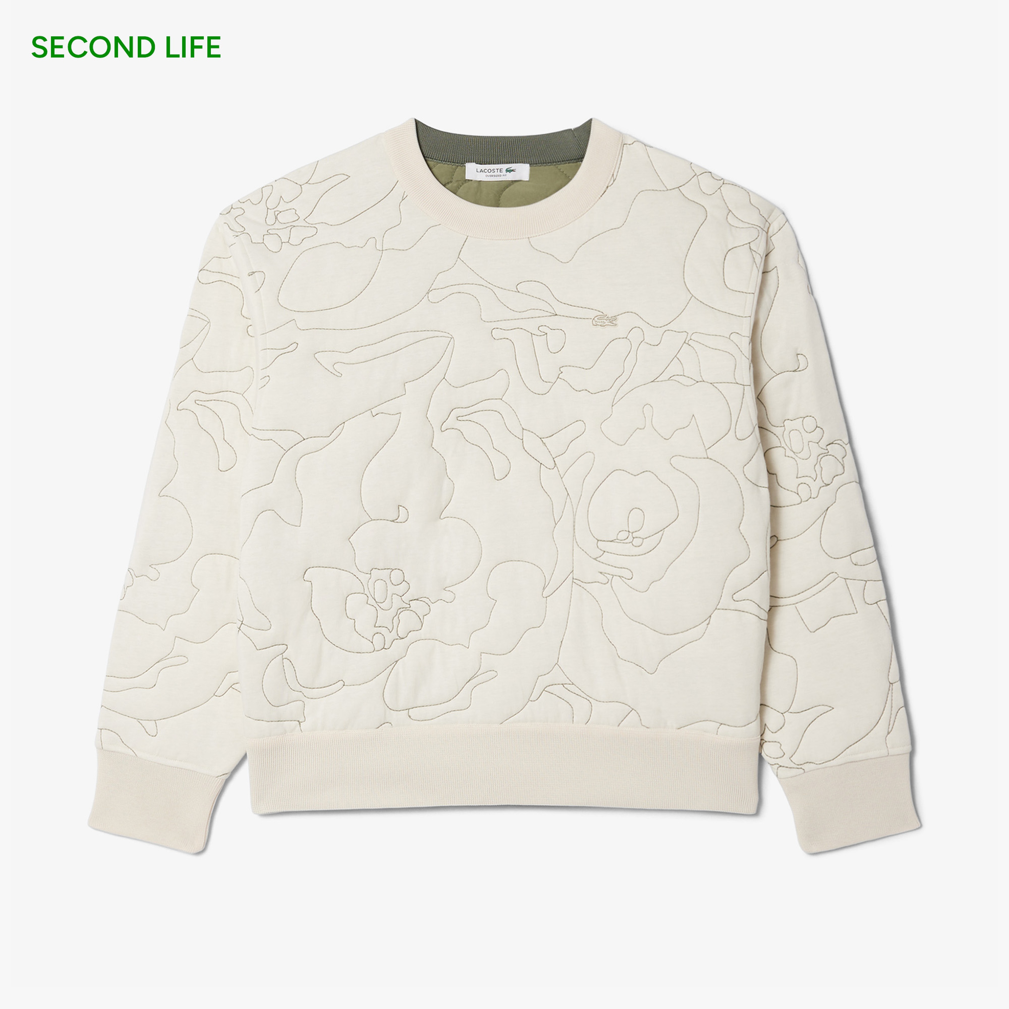 Kadın Oversize Fit Bisiklet Yaka Çift Taraflı Desenli Krem Sweatshirt