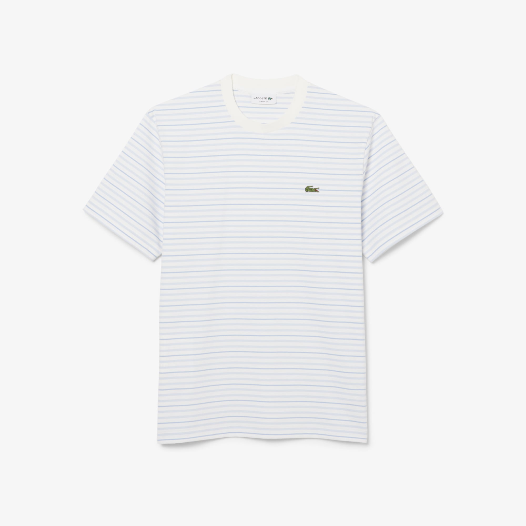 Lacoste Erkek Classic Fit Bisiklet Yaka Çizgili Beyaz T-Shirt görsel 4