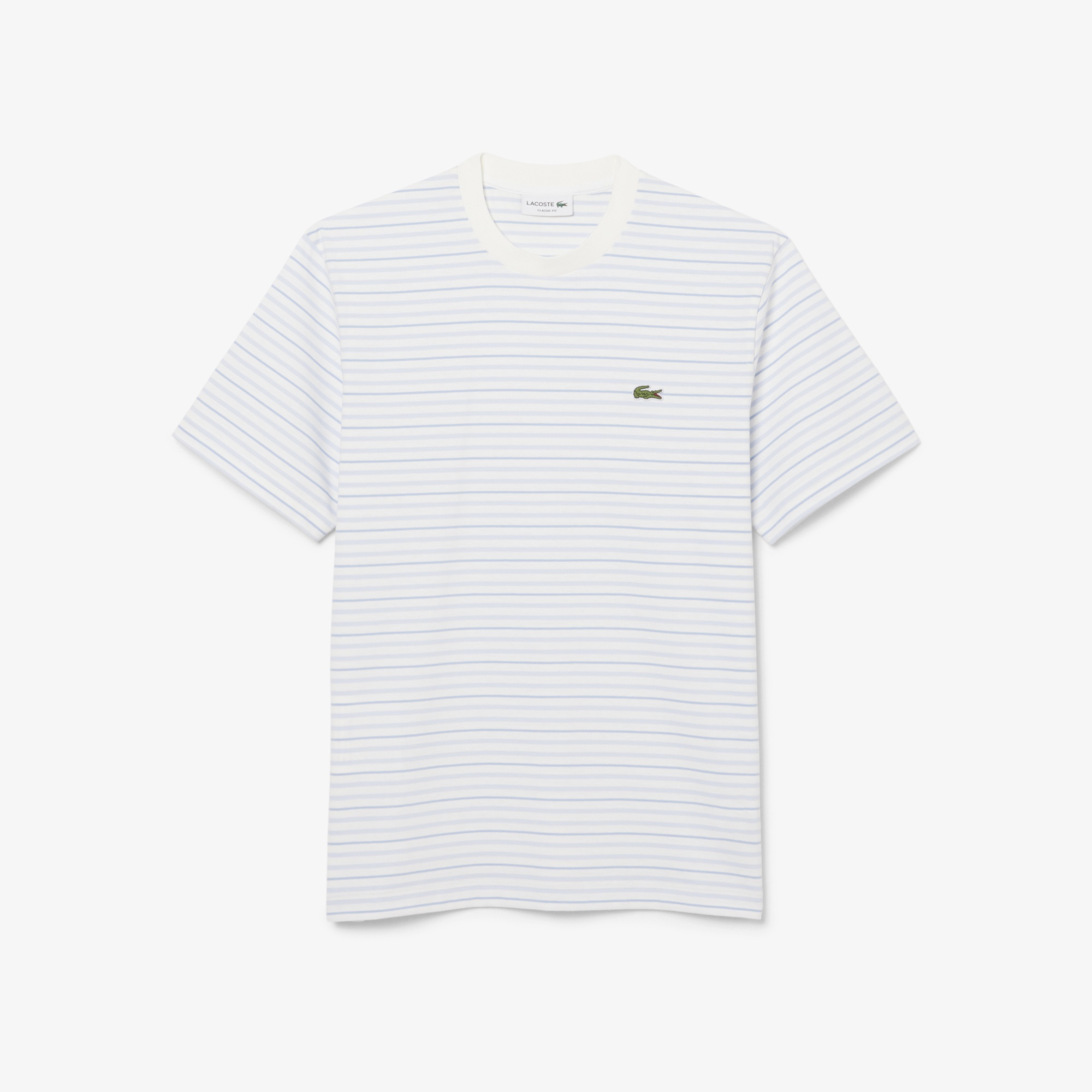 Erkek Classic Fit Bisiklet Yaka Çizgili Beyaz T-Shirt