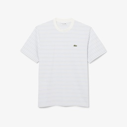 Erkek Classic Fit Bisiklet Yaka Çizgili Beyaz T-Shirt Beyaz